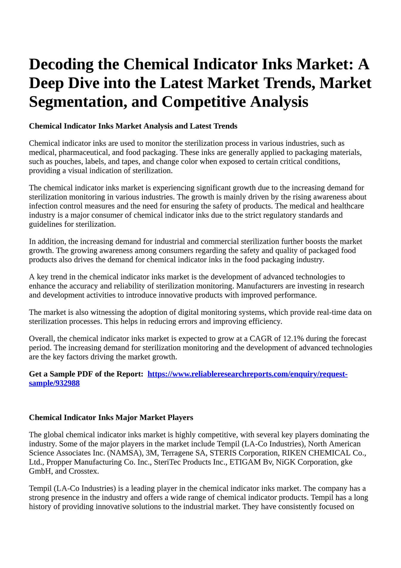 Reportprime - Decoding the Chemical Indicator Inks Market: A Deep Dive 