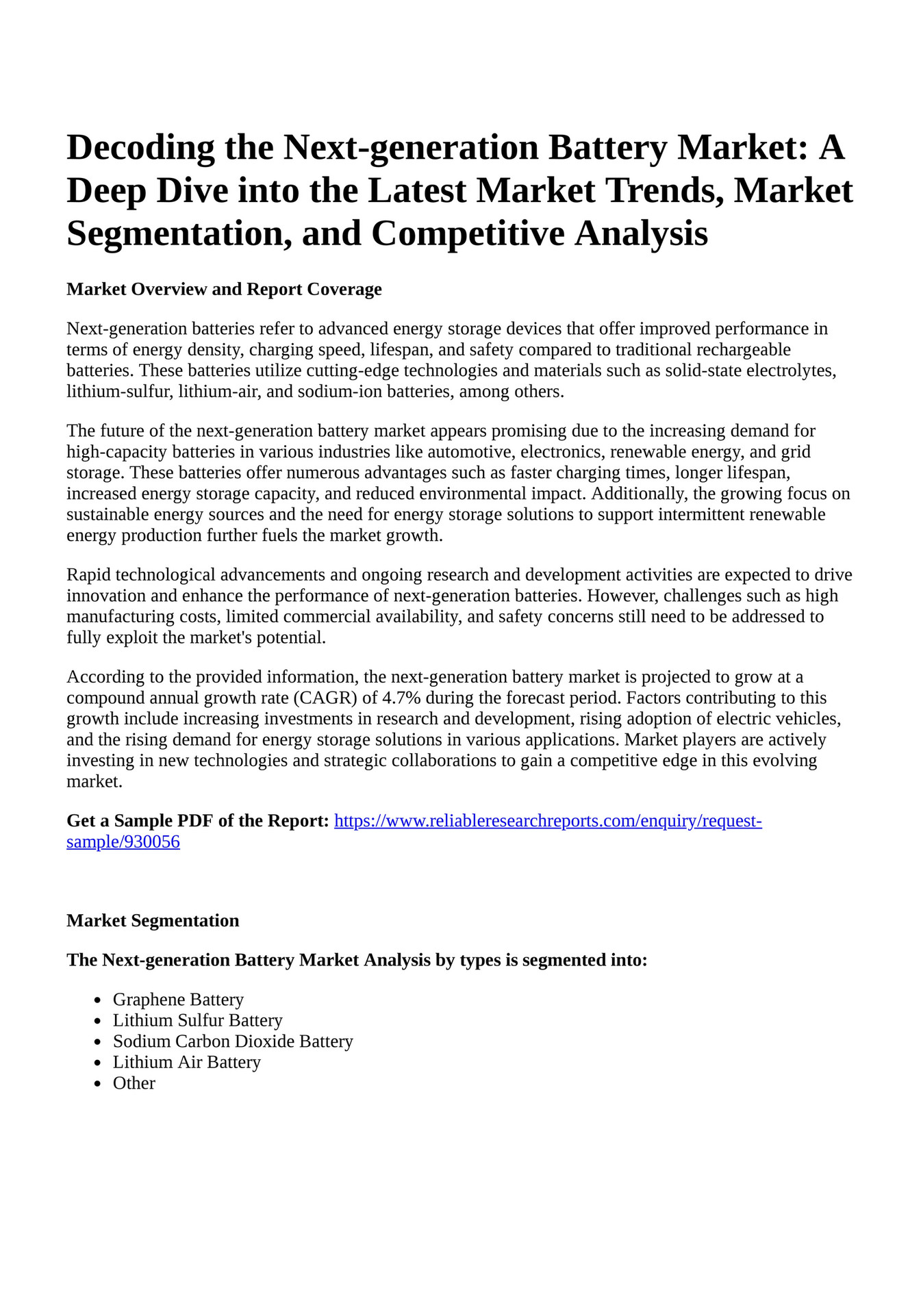 Reportprime - Decoding the Next-generation Battery Market: A Deep Dive 