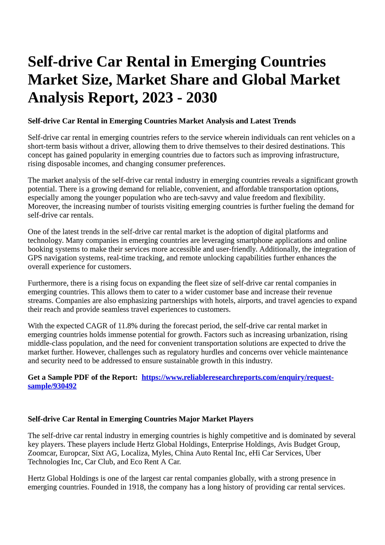 Reportprime Selfdrive Car Rental in Emerging Countries Market Size
