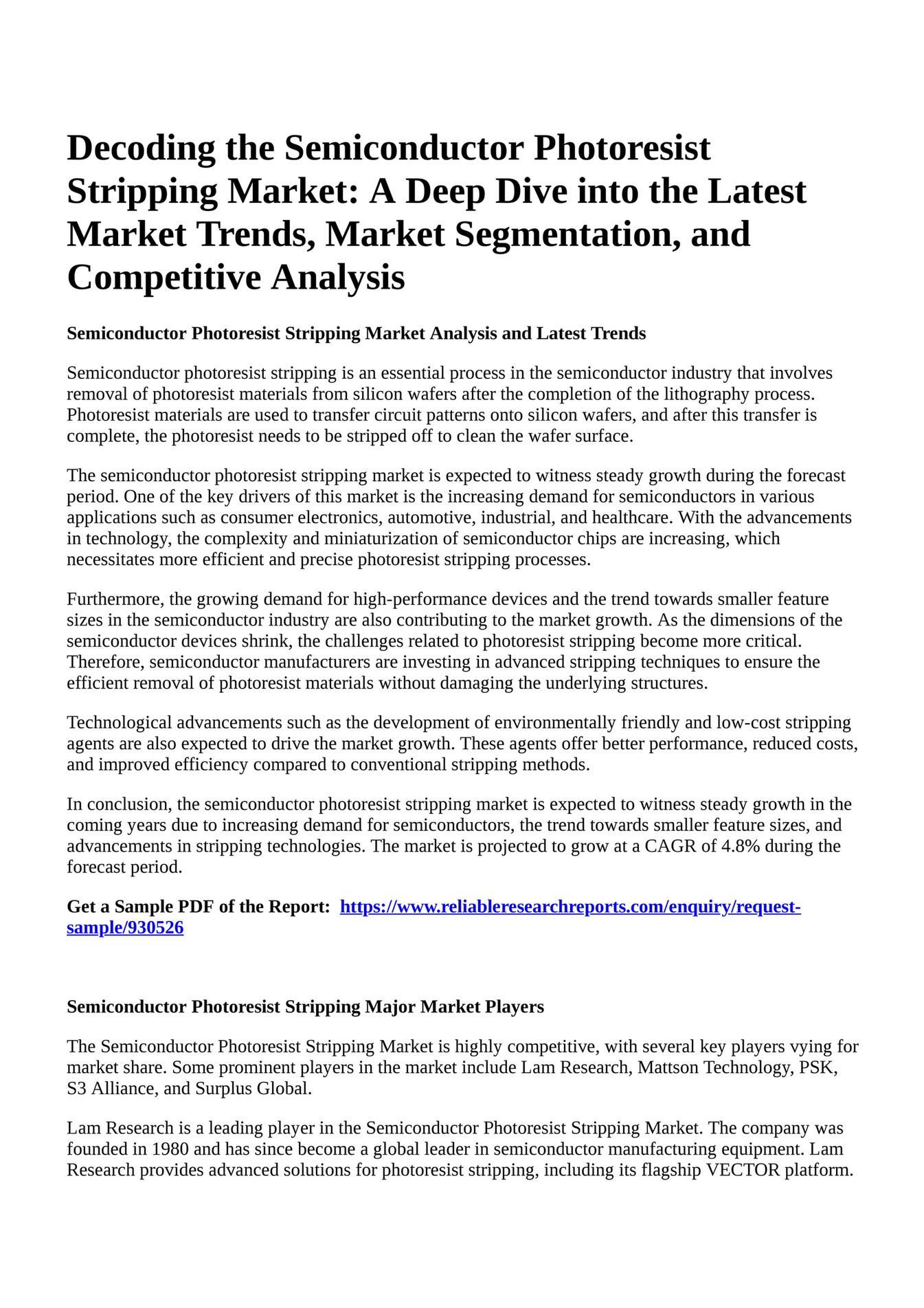 Reportprime - Decoding the Semiconductor Photoresist Stripping Market 