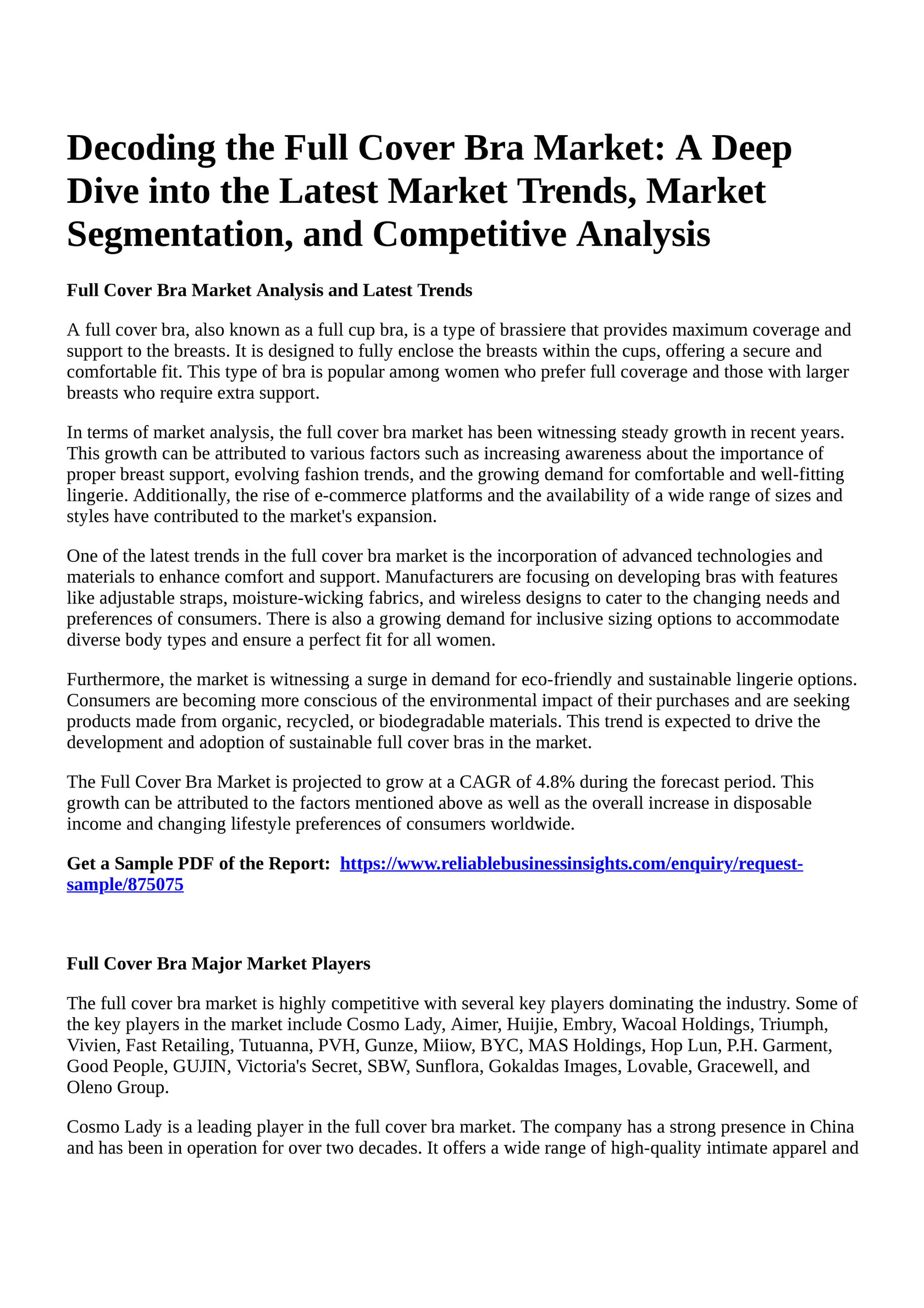 Reportprime - Decoding the Full Cover Bra Market: A Deep Dive into the  Latest Market Trends, Market Segmentation, and Competitive Analysis - Page 1