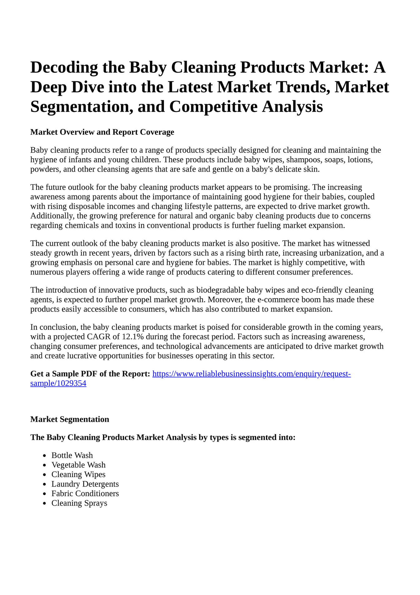 Reportprime Decoding the Baby Cleaning Products Market A Deep Dive