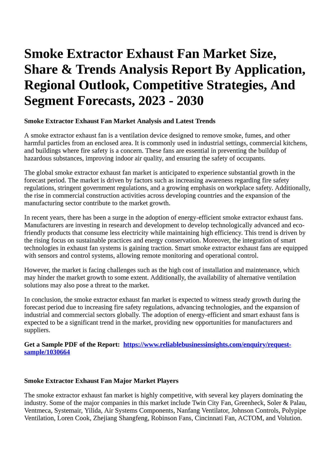 Reportprime Smoke Extractor Exhaust Fan Market Size, Share & Trends