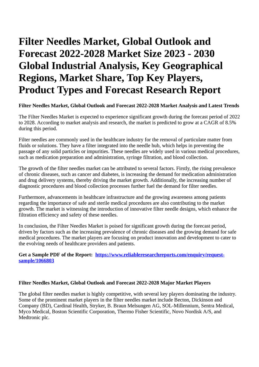 Sterile Filtration Market Size, Share, Trends, Growth Drivers and Forecasts  Report, 2028