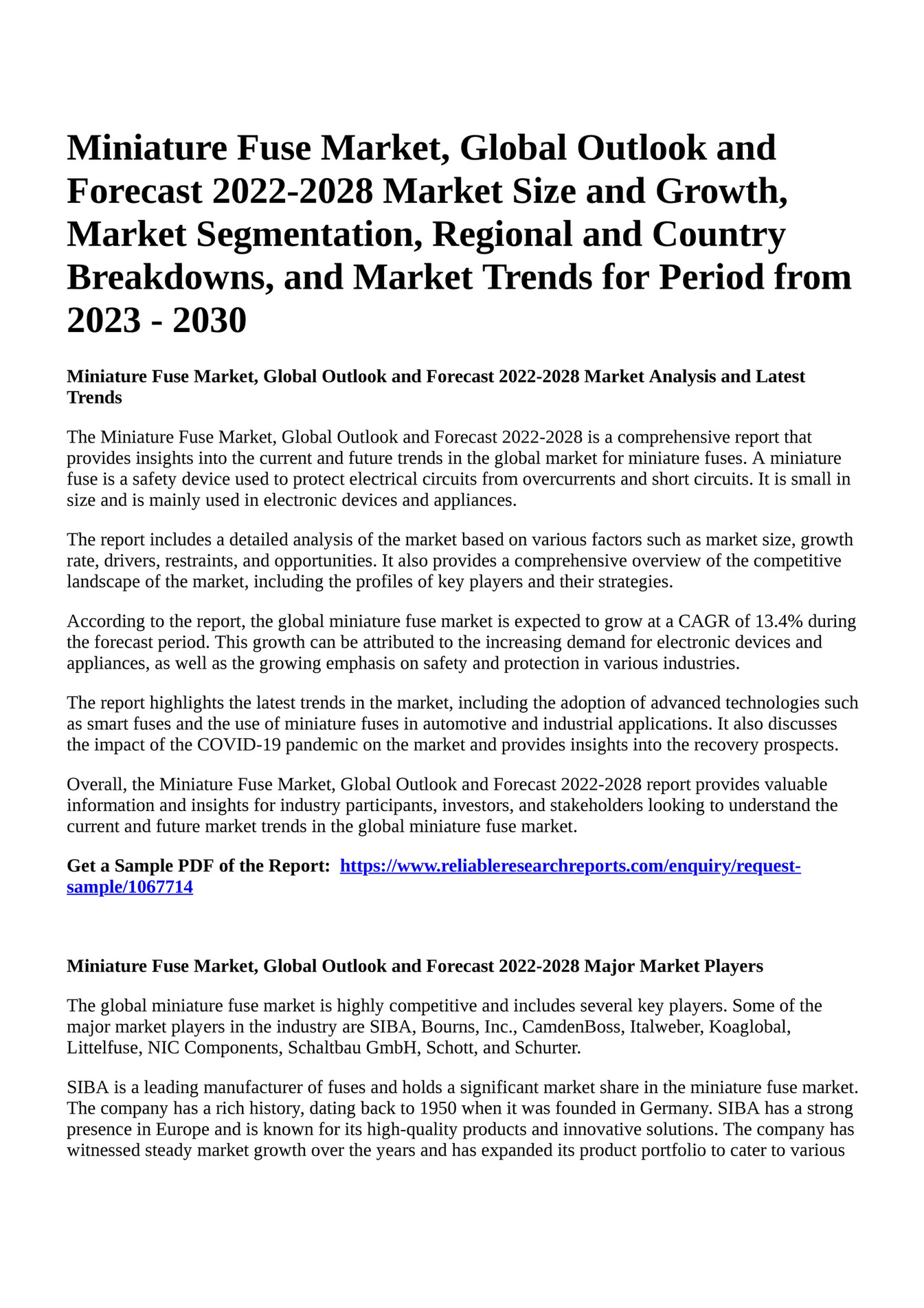 Reportprime - Miniature Fuse Market, Global Outlook and Forecast 2022 ...