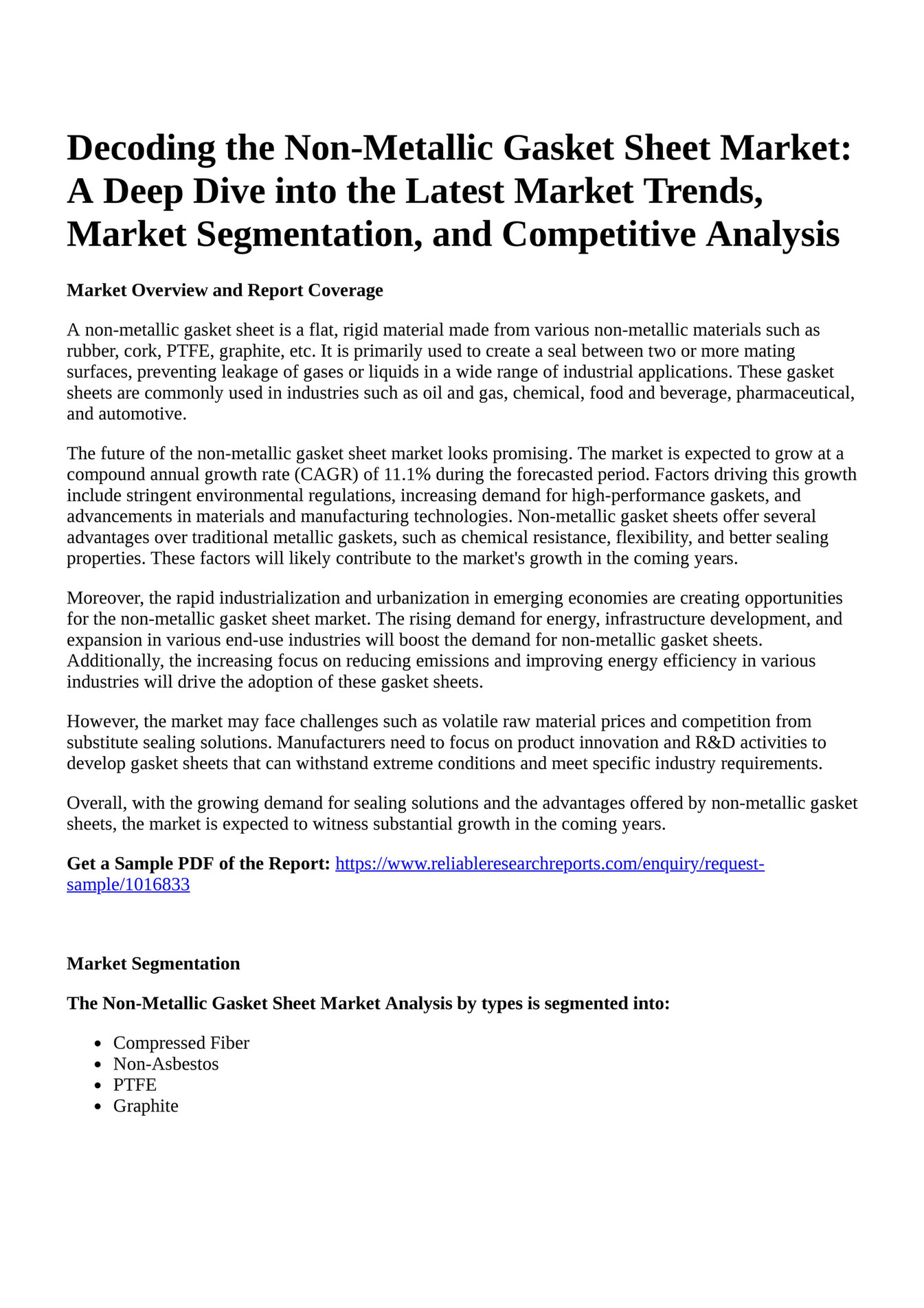 Reportprime - Decoding the Non-Metallic Gasket Sheet Market: A Deep 