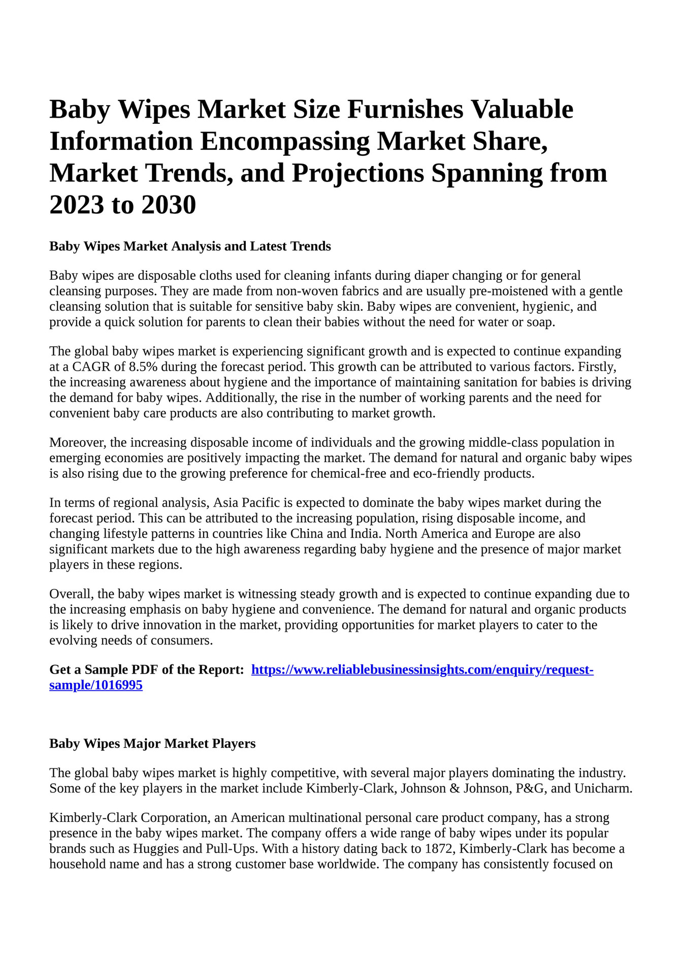 Reportprime Baby Wipes Market Size Furnishes Valuable Information Market Share