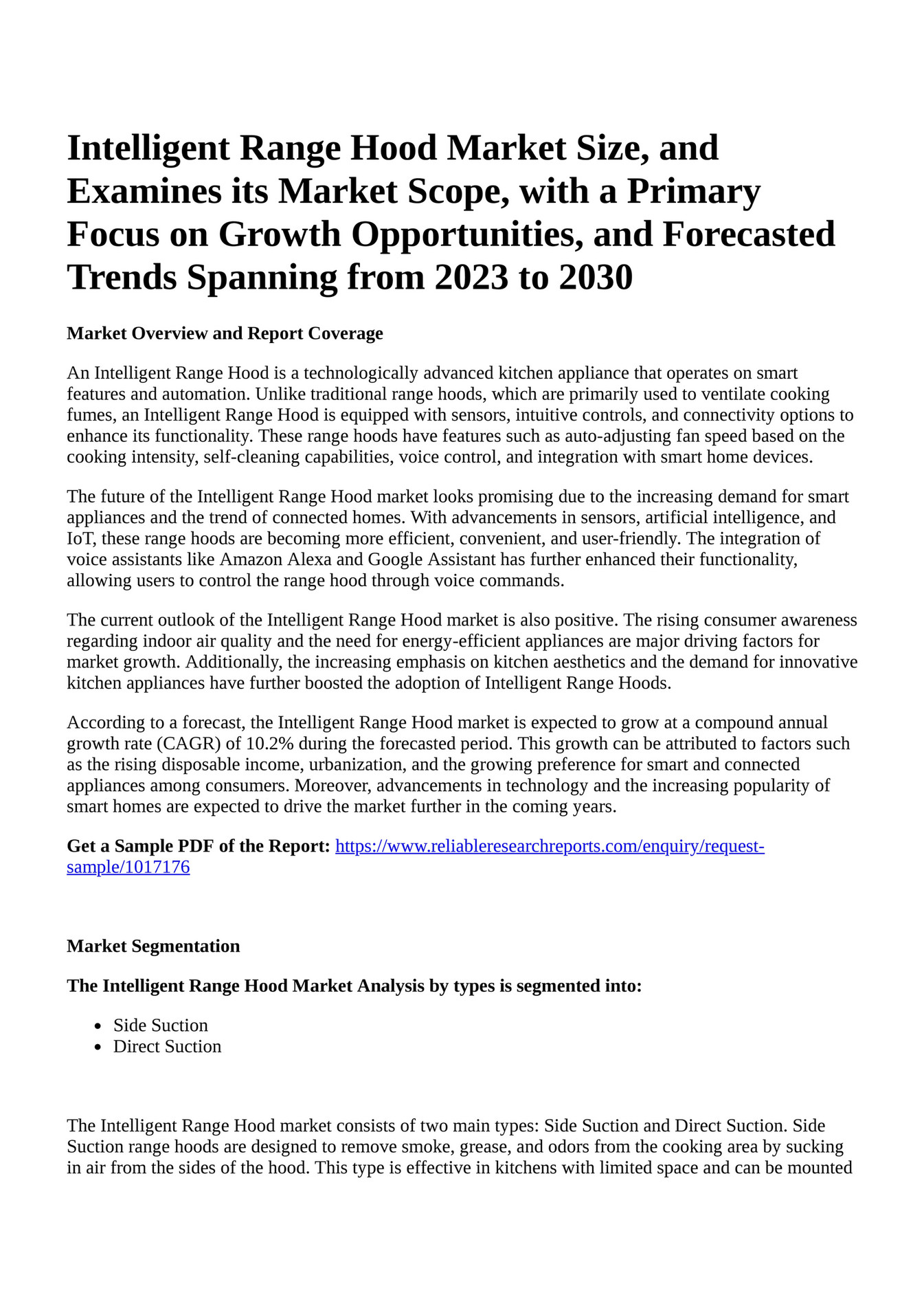 Reportprime Intelligent Range Hood Market Size, and Examines its