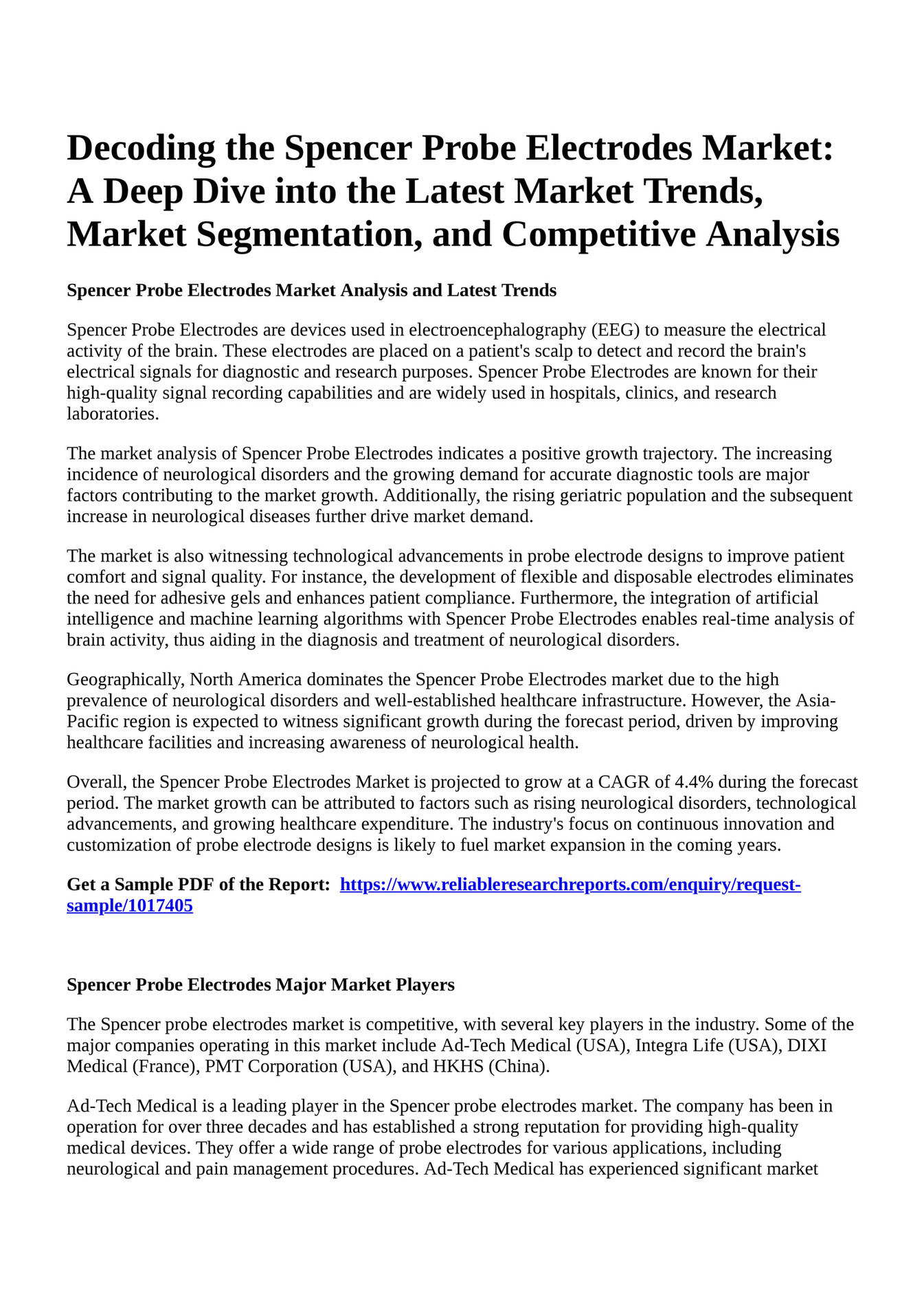 Reportprime - Decoding the Spencer Probe Electrodes Market: A Deep Dive 