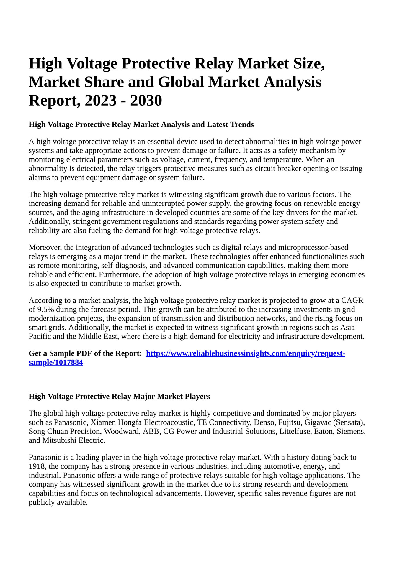 Reportprime High Voltage Protective Relay Market Size, Market Share