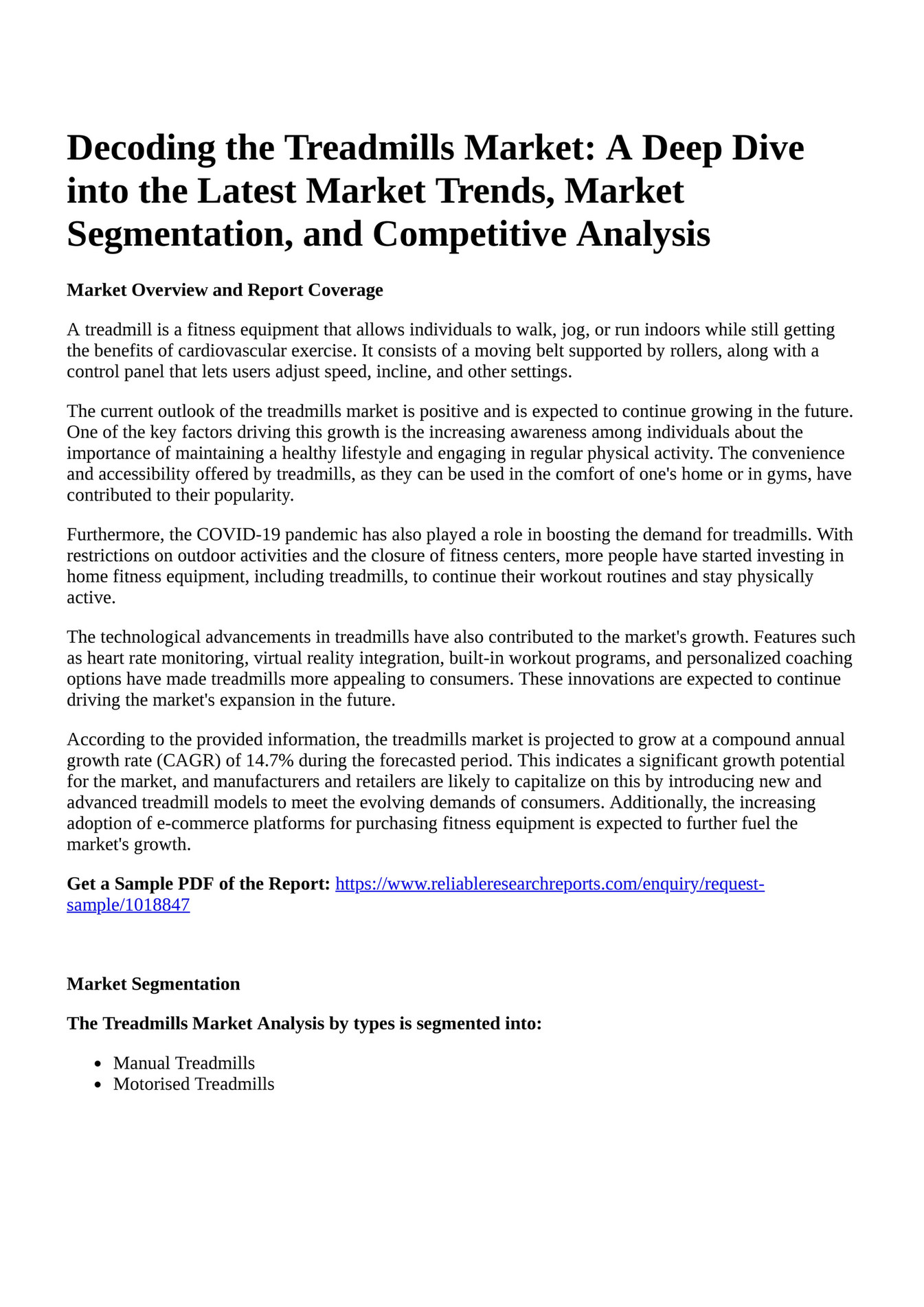 Reportprime - Decoding the Treadmills Market: A Deep Dive into the 