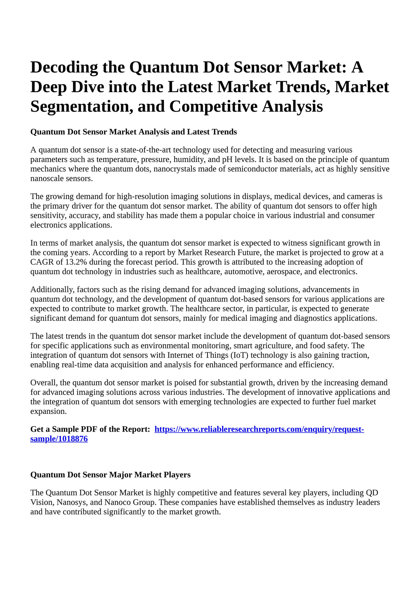 Reportprime - Decoding the Quantum Dot Sensor Market: A Deep Dive into 