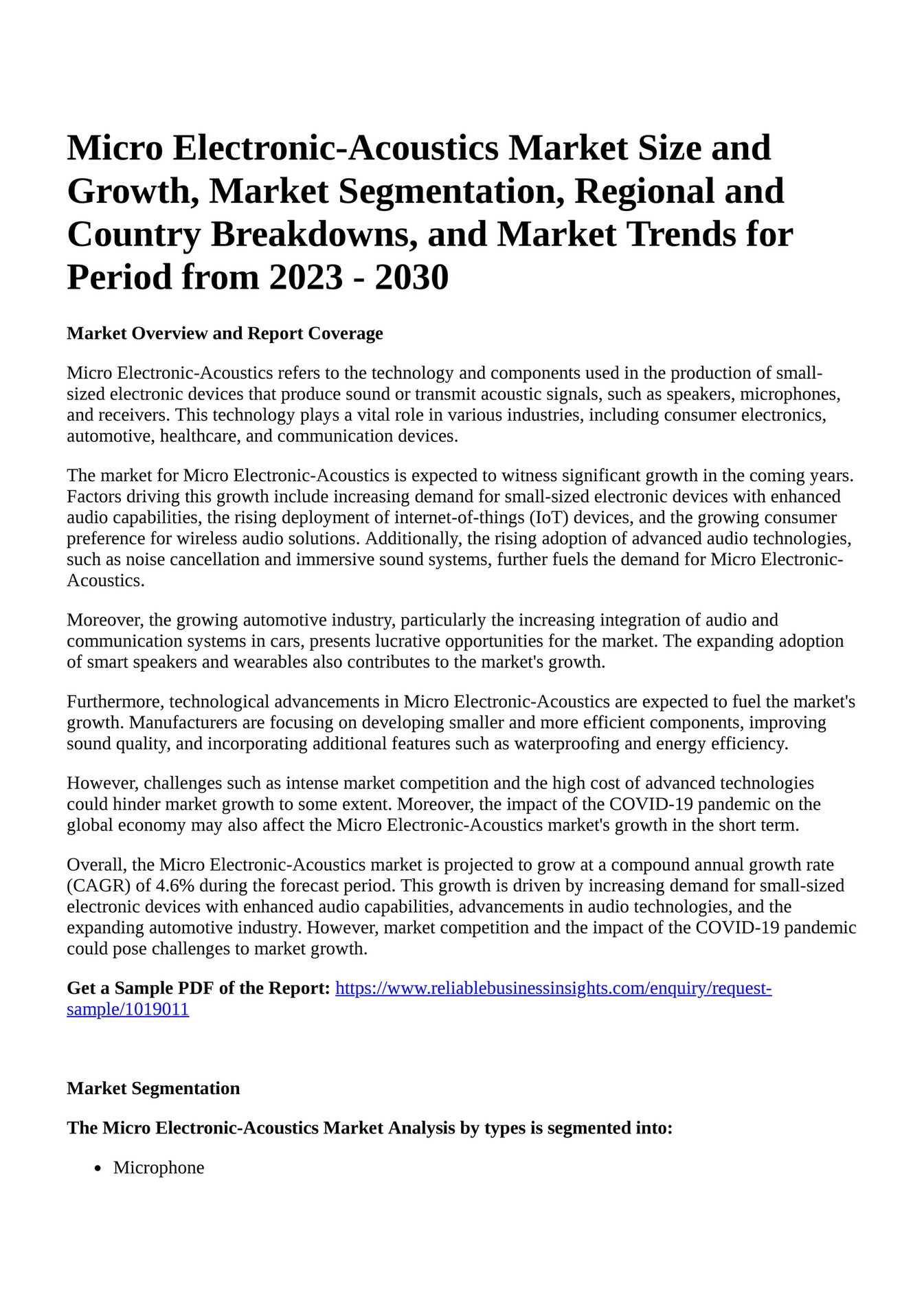 Reportprime Micro ElectronicAcoustics Market Size and Growth, Market
