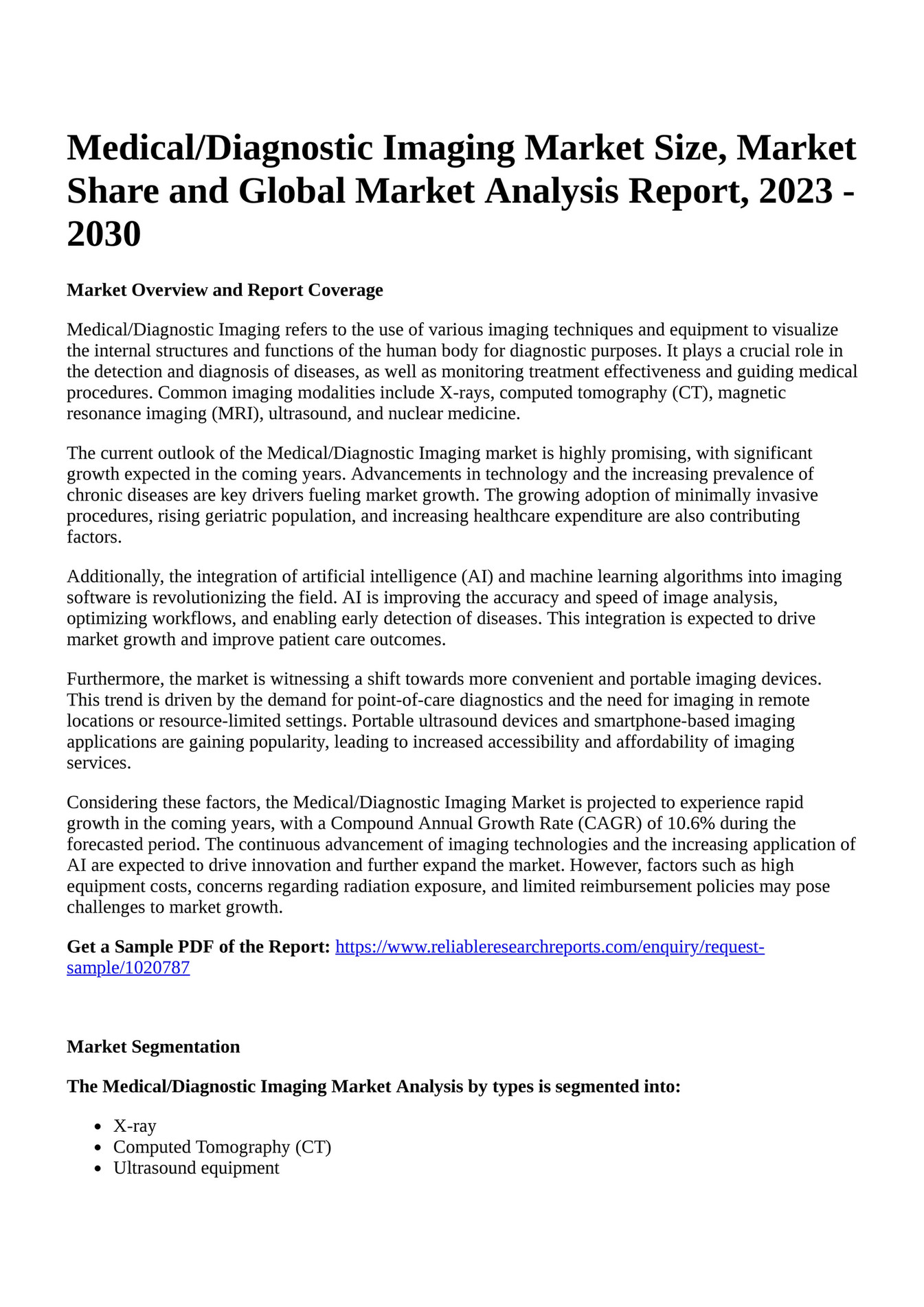 Reportprime Medical/Diagnostic Imaging Market Size, Market Share and