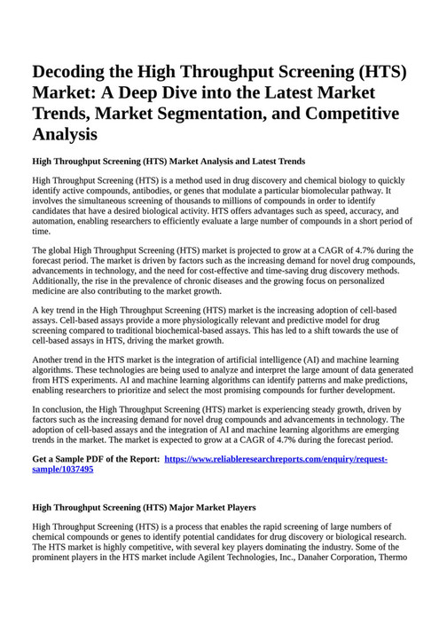 Reportprime - Decoding the High Throughput Screening (HTS) Market: A 