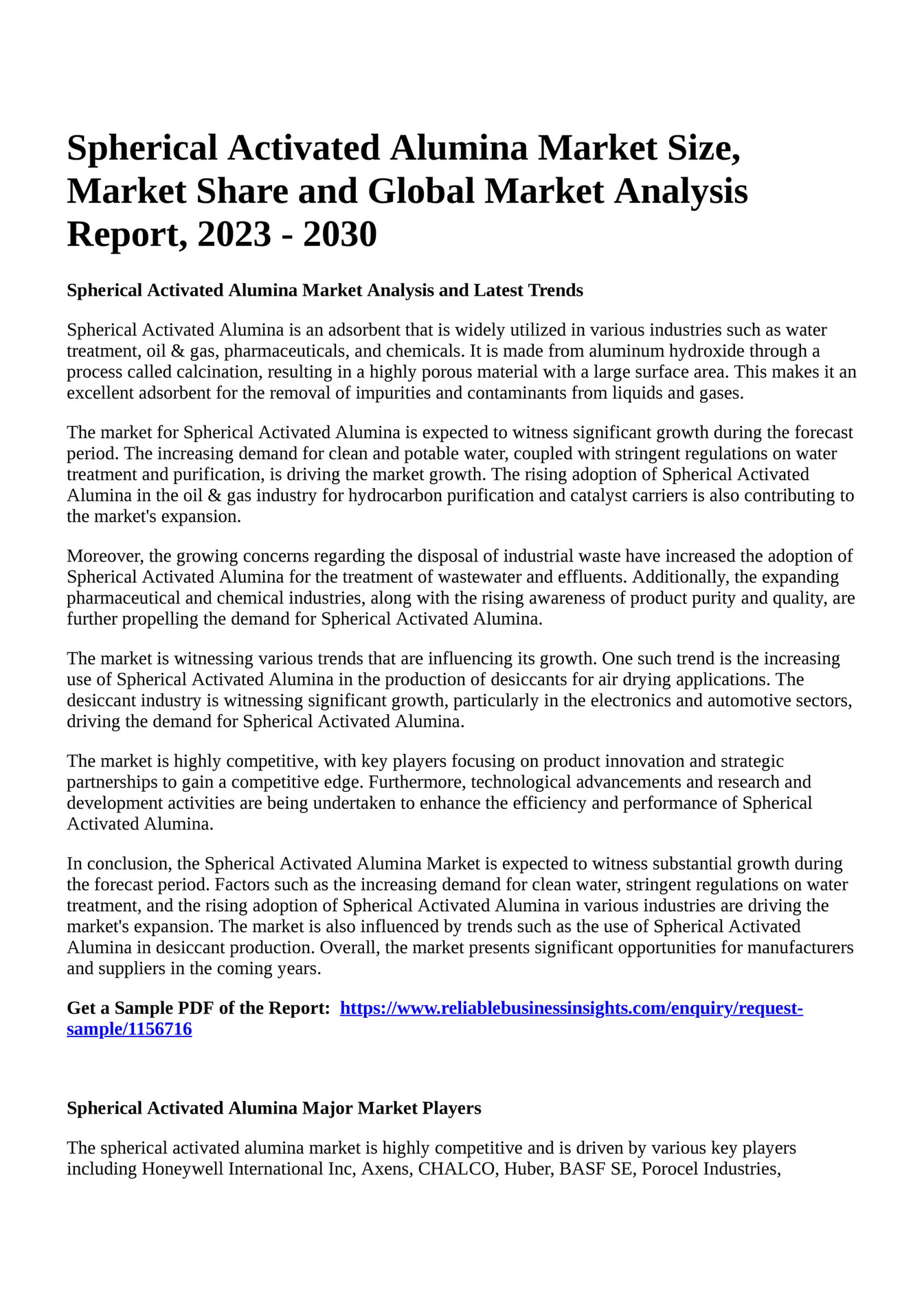 Reportprime Spherical Activated Alumina Market Size Market Share And