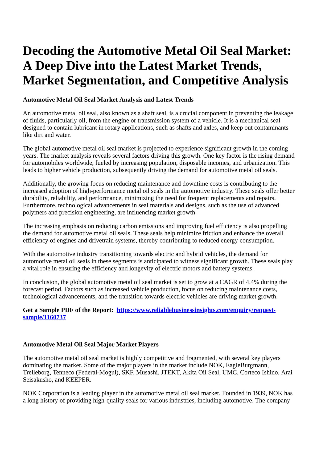 Reportprime Decoding the Automotive Metal Oil Seal Market A Deep