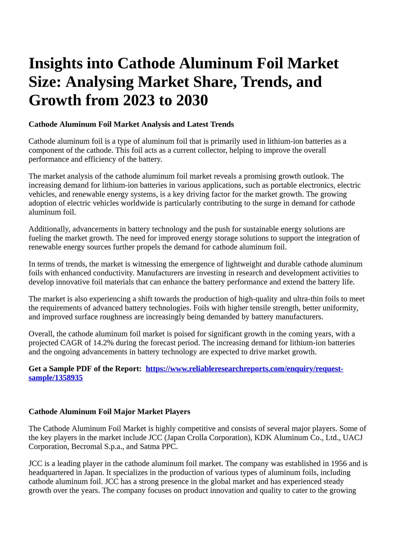 Reportprime Insights into Cathode Aluminum Foil Market Size