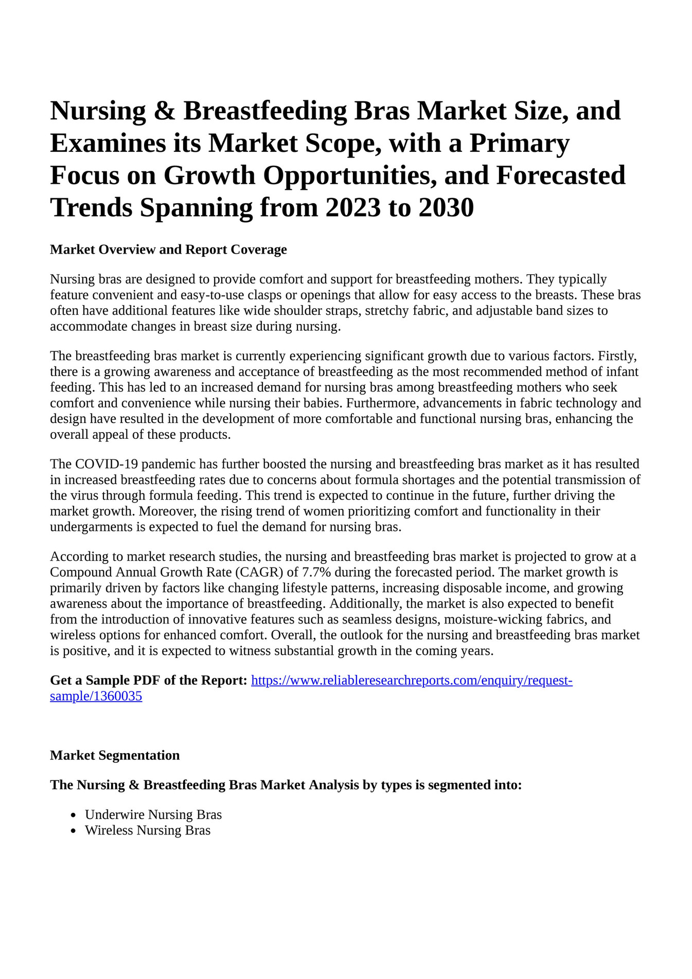 Reportprime Nursing & Breastfeeding Bras Market Size, and Examines