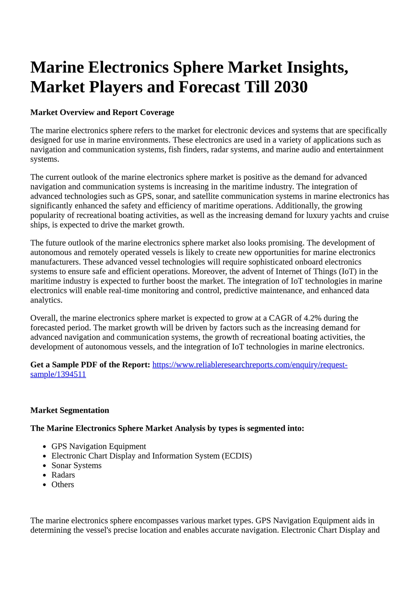 Reportprime Marine Electronics Sphere Market Insights, Market Players