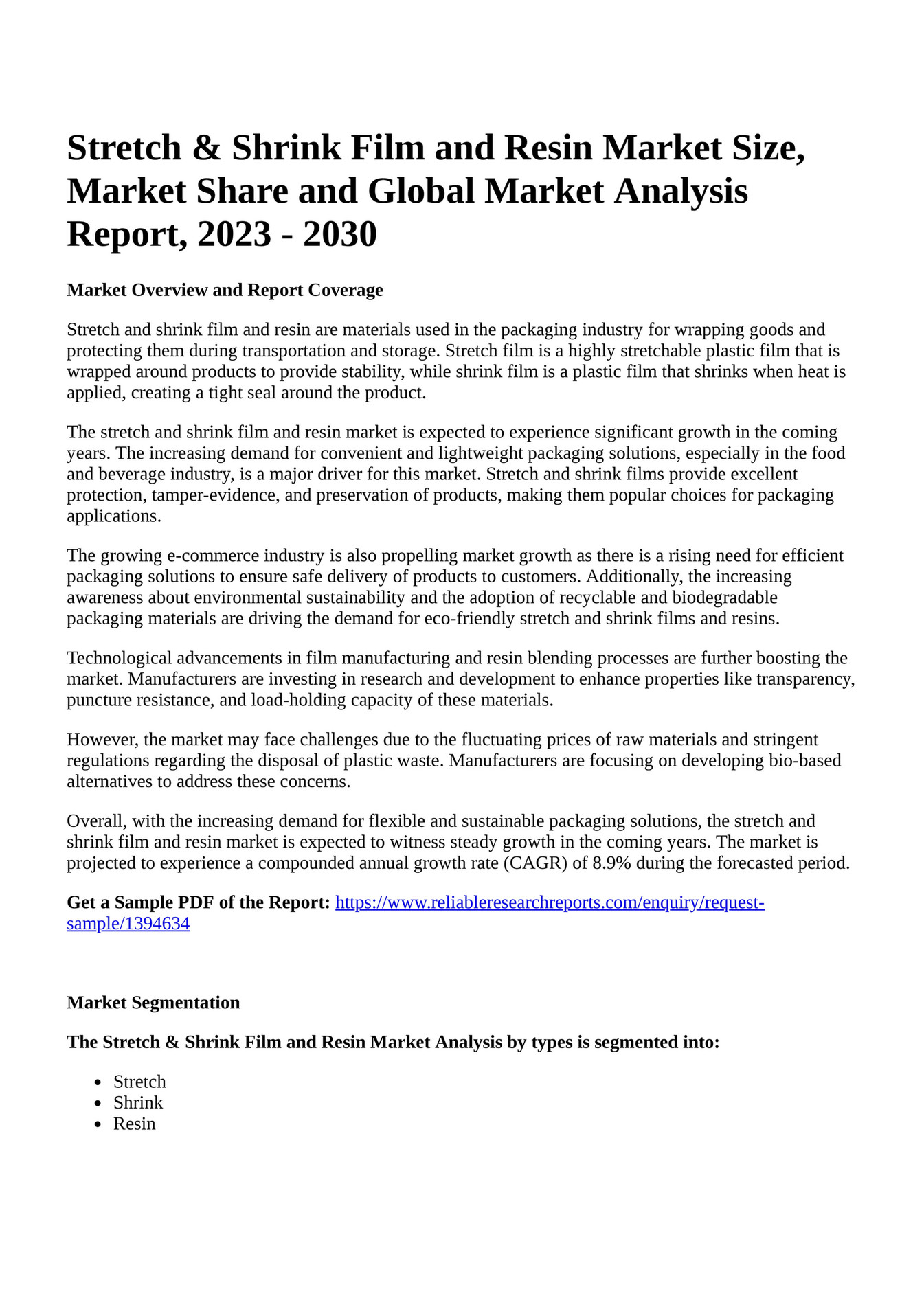 Reportprime Stretch & Shrink Film and Resin Market Size, Market Share