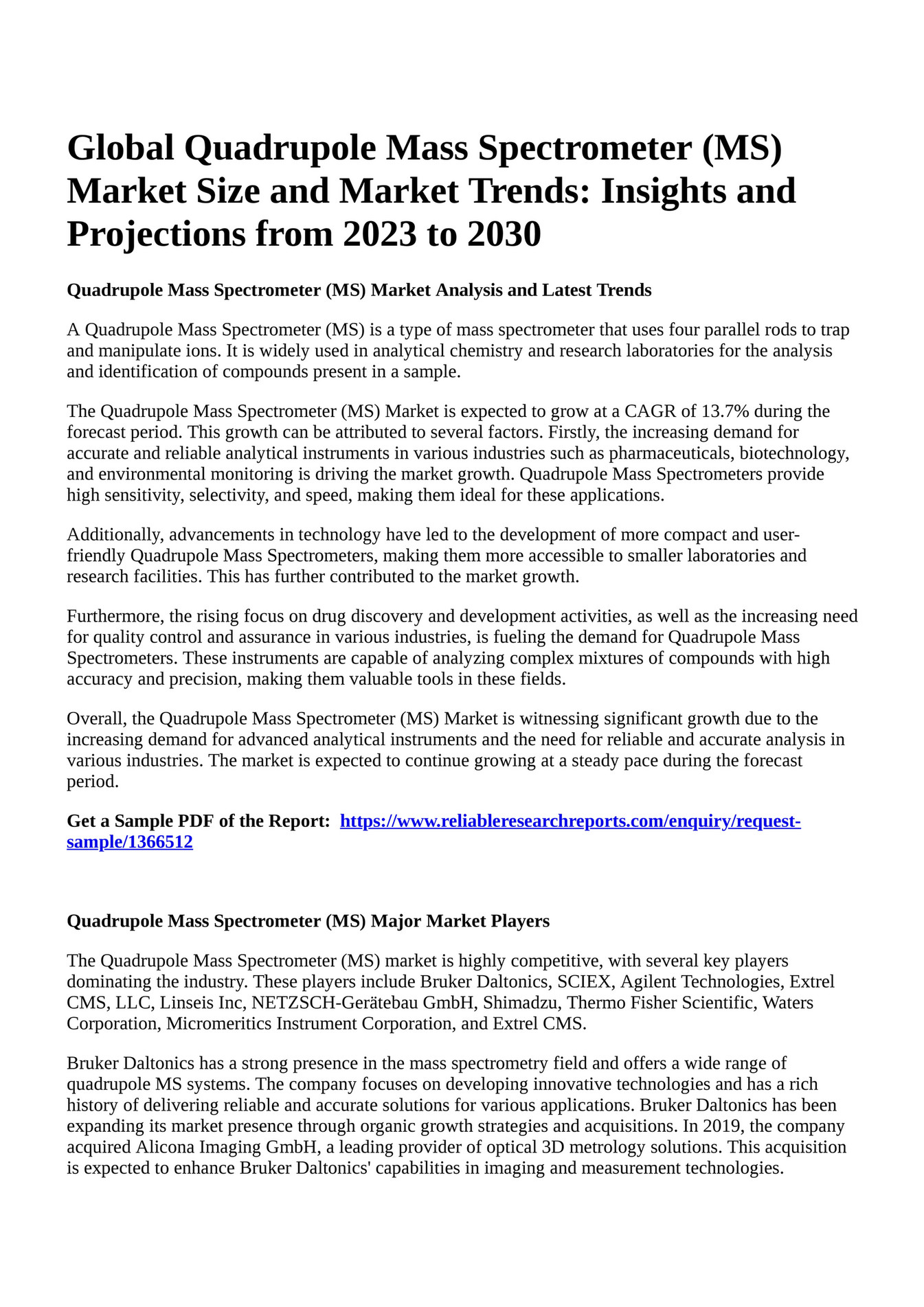 Reportprime Global Quadrupole Mass Spectrometer Ms Market Size And Market Trends Insights