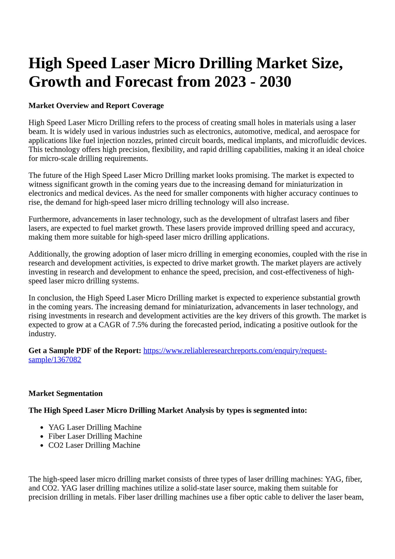 Reportprime High Speed Laser Micro Drilling Market Size, Growth and