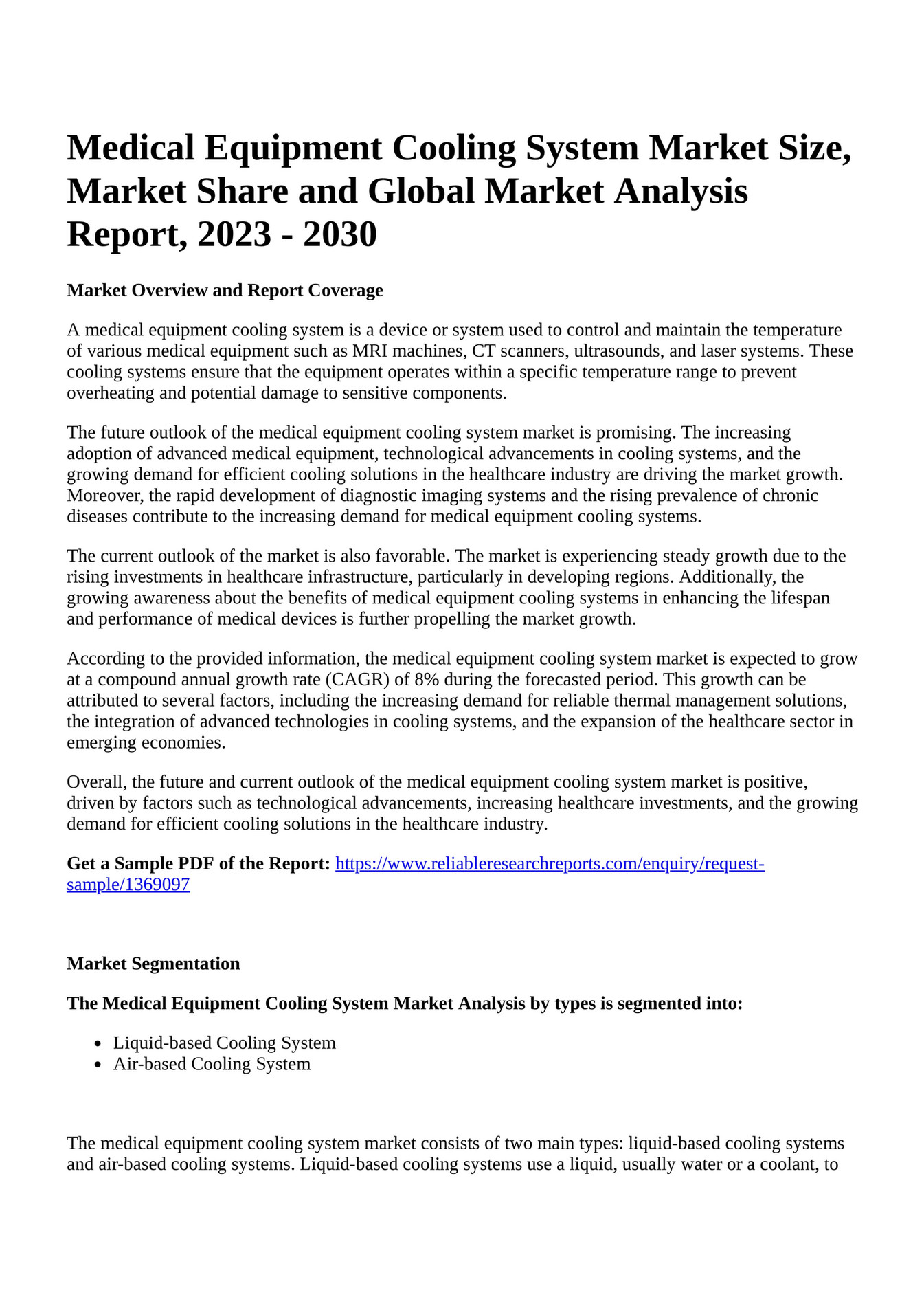 Reportprime Medical Equipment Cooling System Market Size, Market