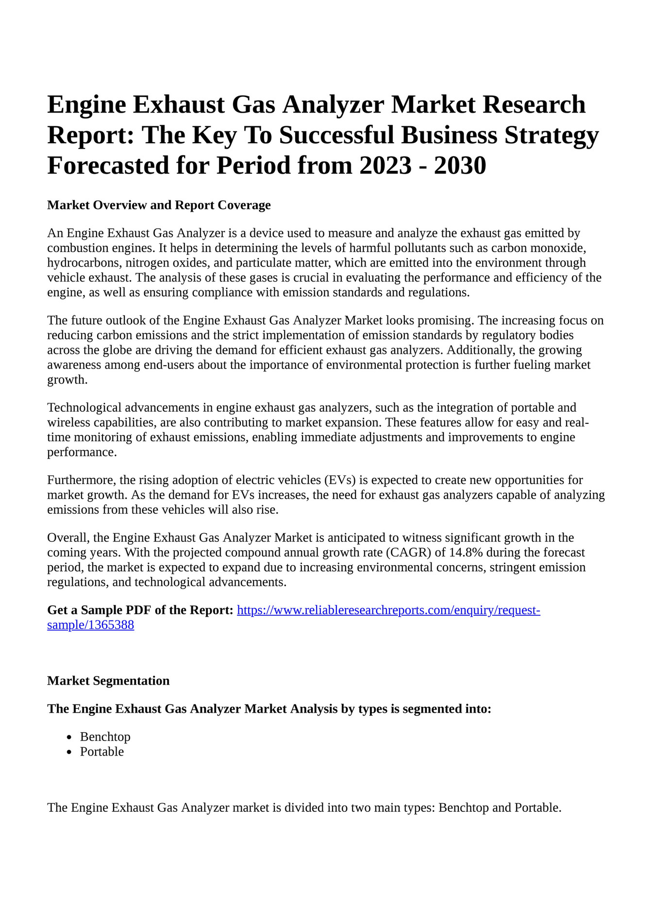 Reportprime Engine Exhaust Gas Analyzer Market Research Report The