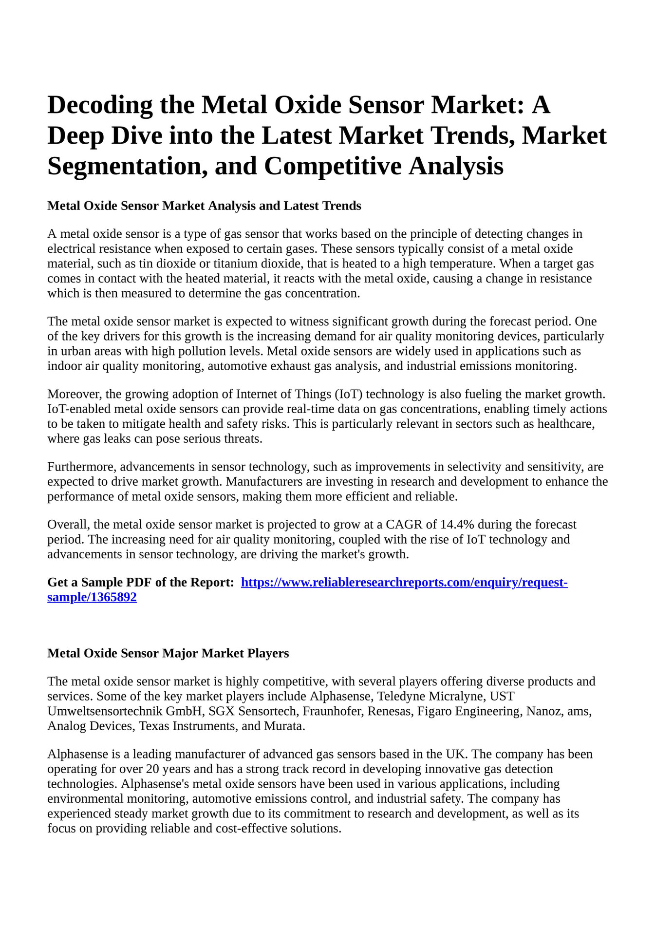 Reportprime - Decoding the Metal Oxide Sensor Market: A Deep Dive into 