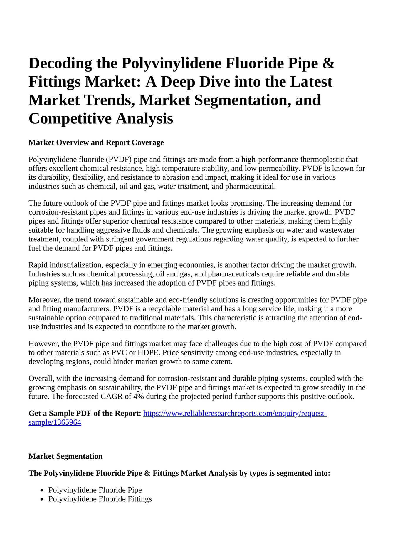 Reportprime - Decoding the Polyvinylidene Fluoride Pipe & Fittings