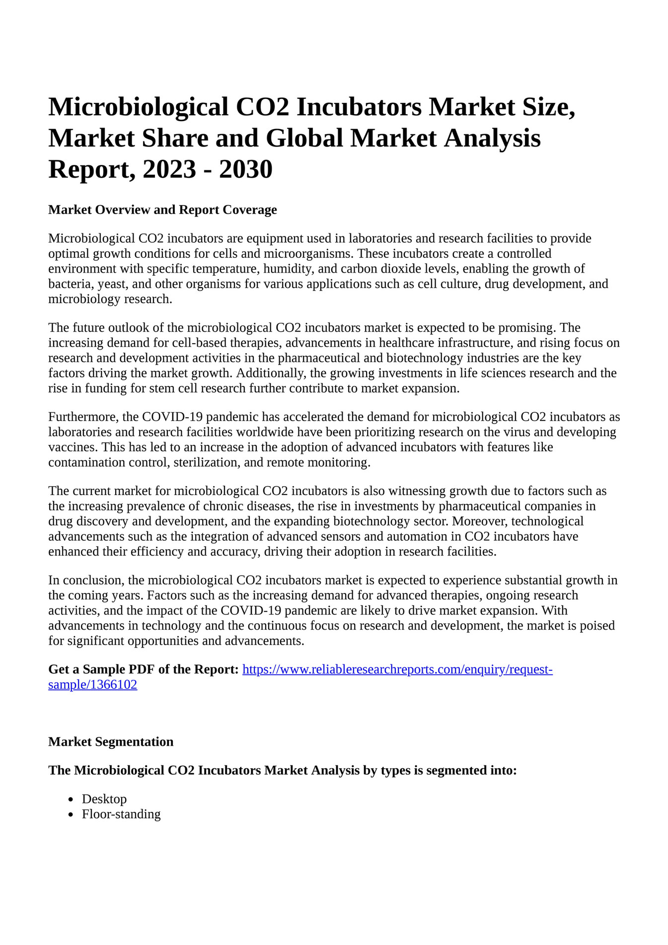 Reportprime Microbiological CO2 Incubators Market Size, Market Share