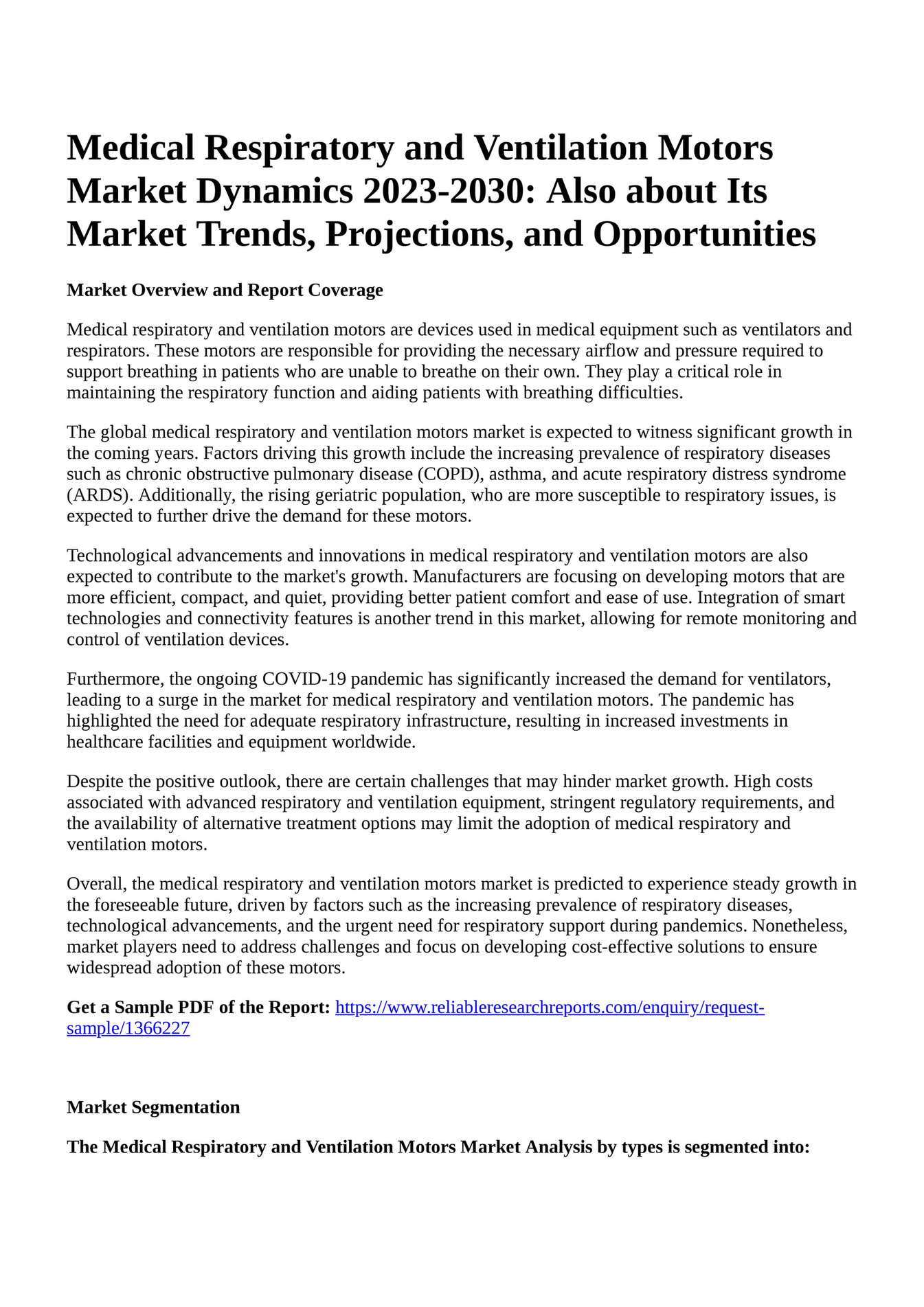 Reportprime Medical Respiratory and Ventilation Motors Market