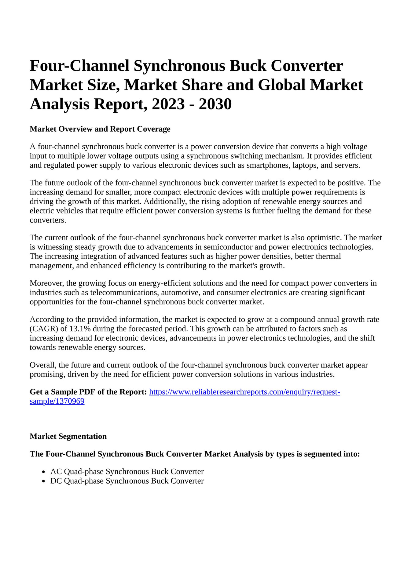 Reportprime FourChannel Synchronous Buck Converter Market Size