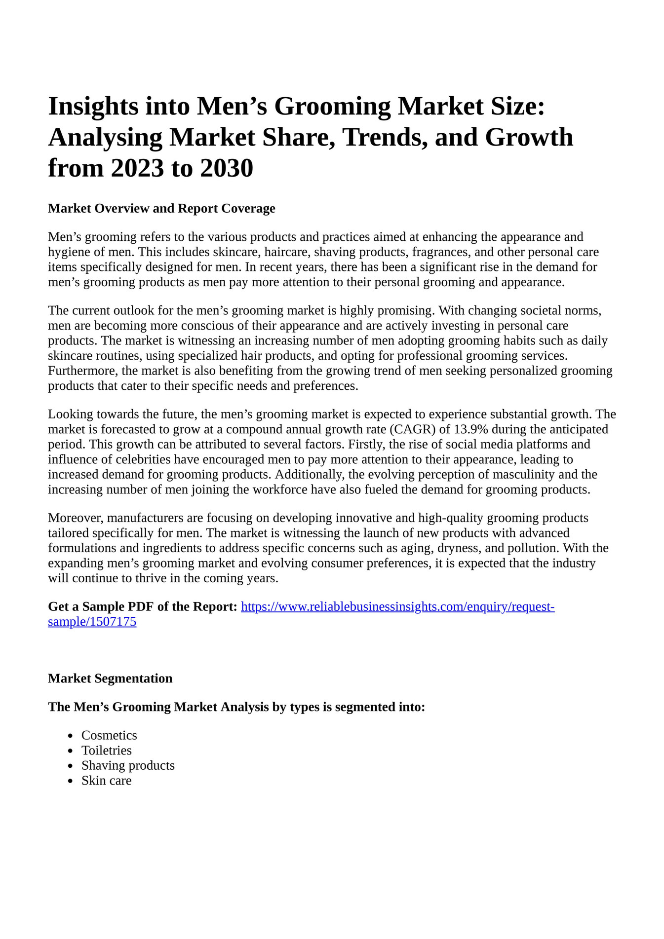 Reportprime Insights into Men’s Grooming Market Size Analysing Market Share, Trends, and