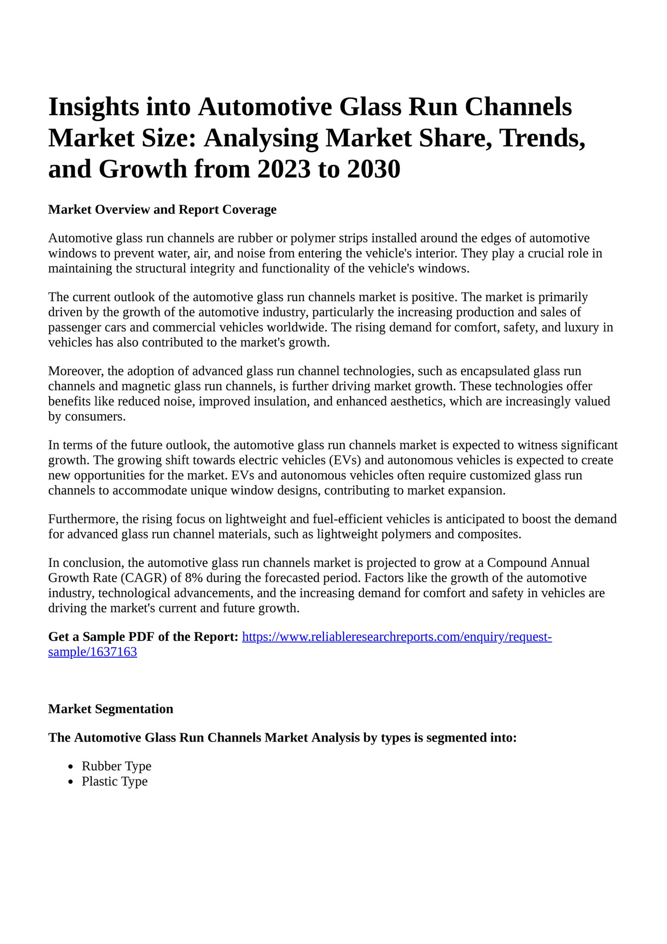 Reportprime Insights into Automotive Glass Run Channels Market Size