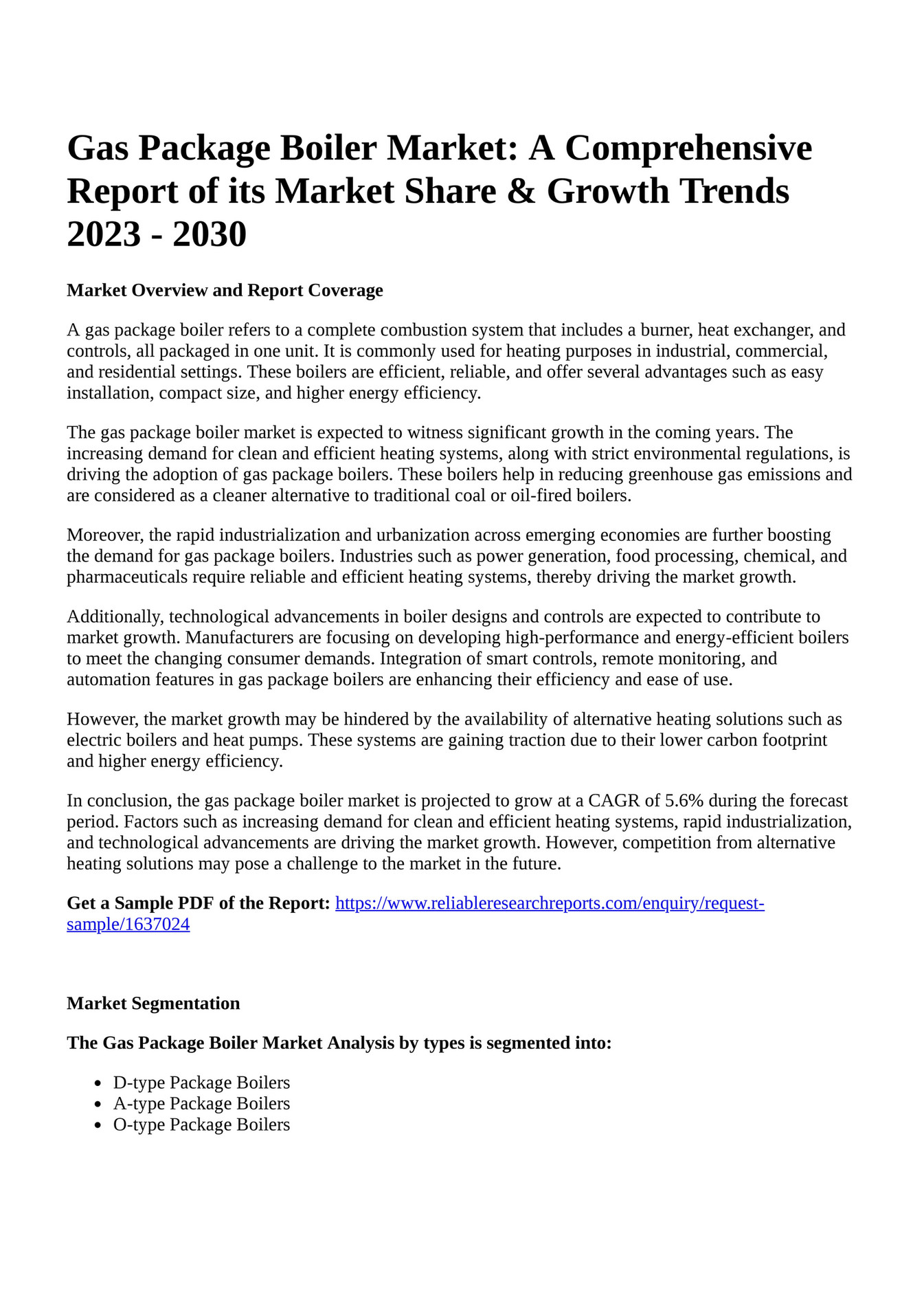 Reportprime Gas Package Boiler Market A Comprehensive Report of its