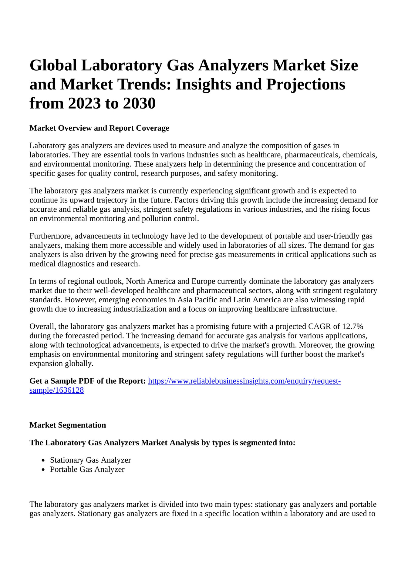 Reportprime Global Laboratory Gas Analyzers Market Size and Market