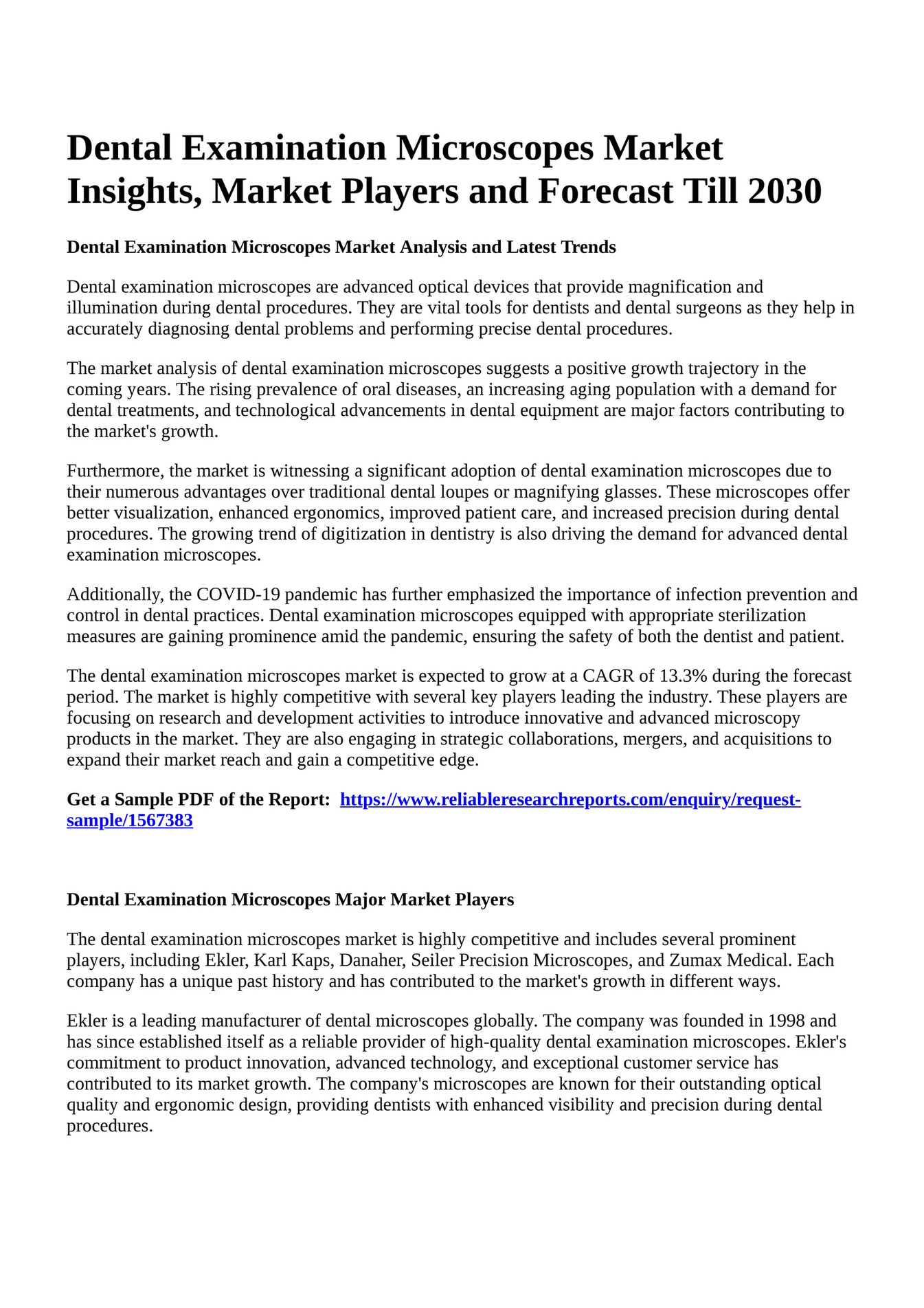 Reportprime Dental Examination Microscopes Market Insights, Market