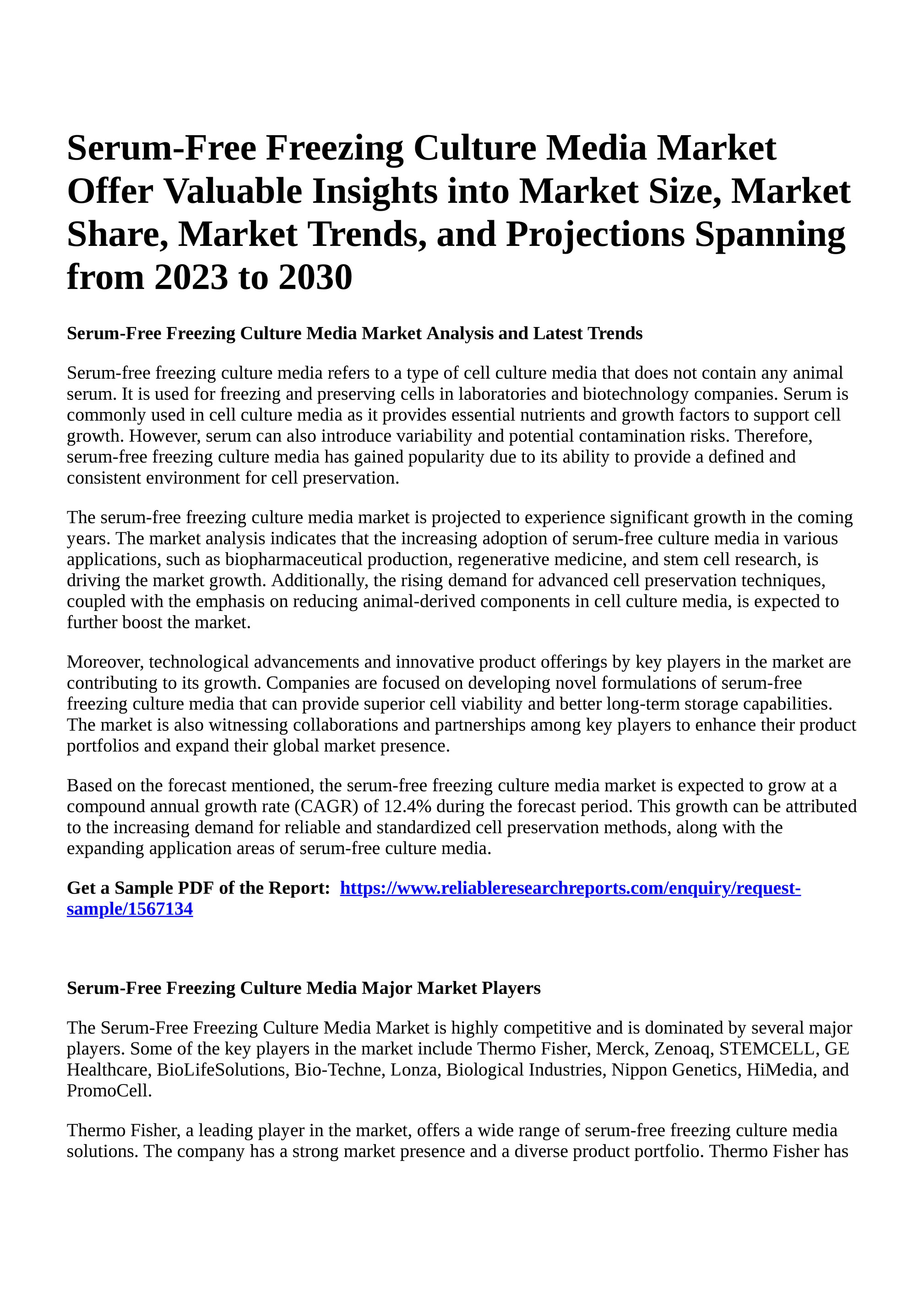 Cell Culture Media Market Size, Trends