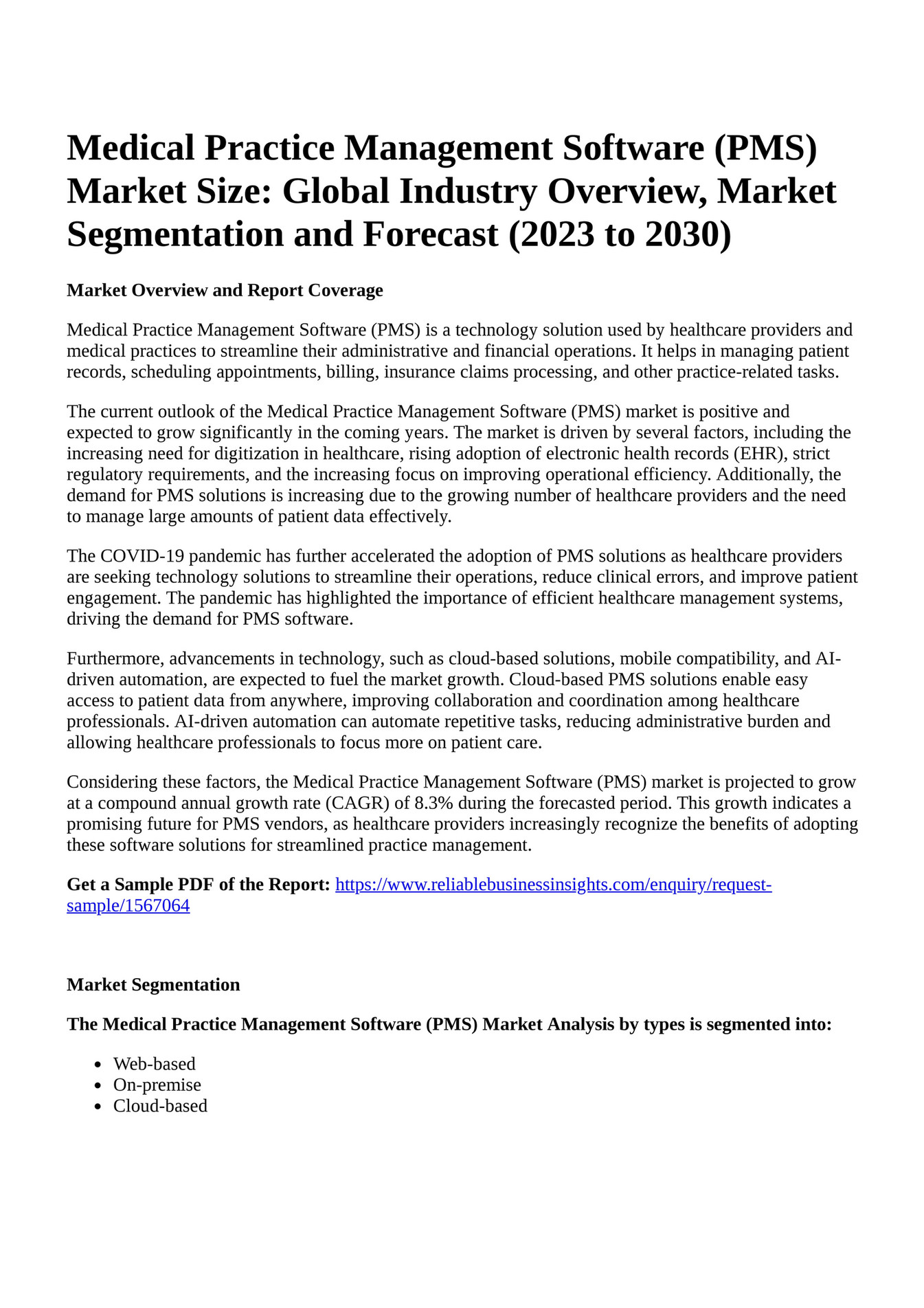 Reportprime Medical Practice Management Software (PMS) Market Size