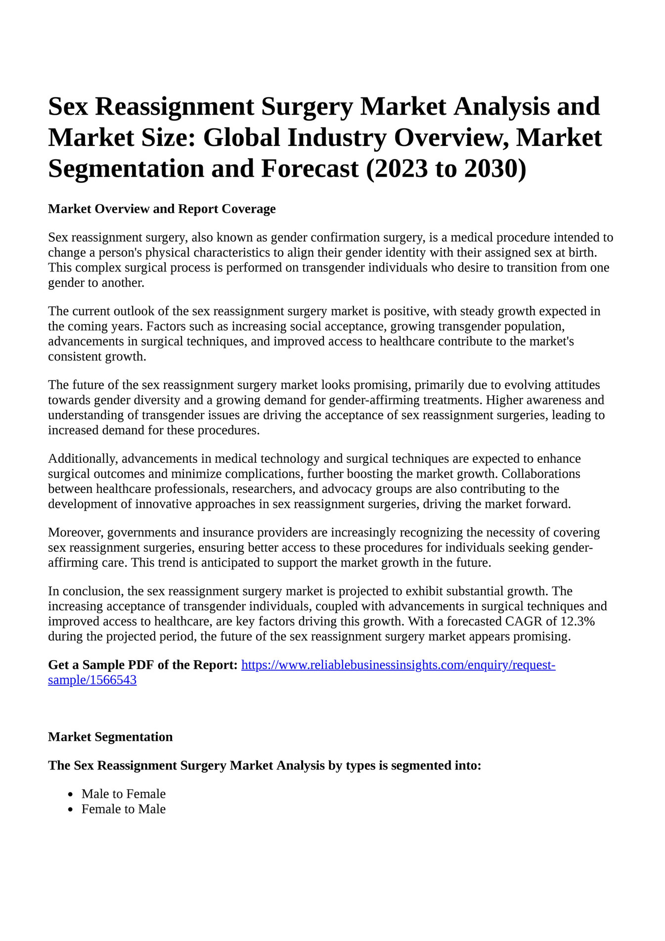 Reportprime Sex Reassignment Surgery Market Analysis And Market Size Global Industry Overview