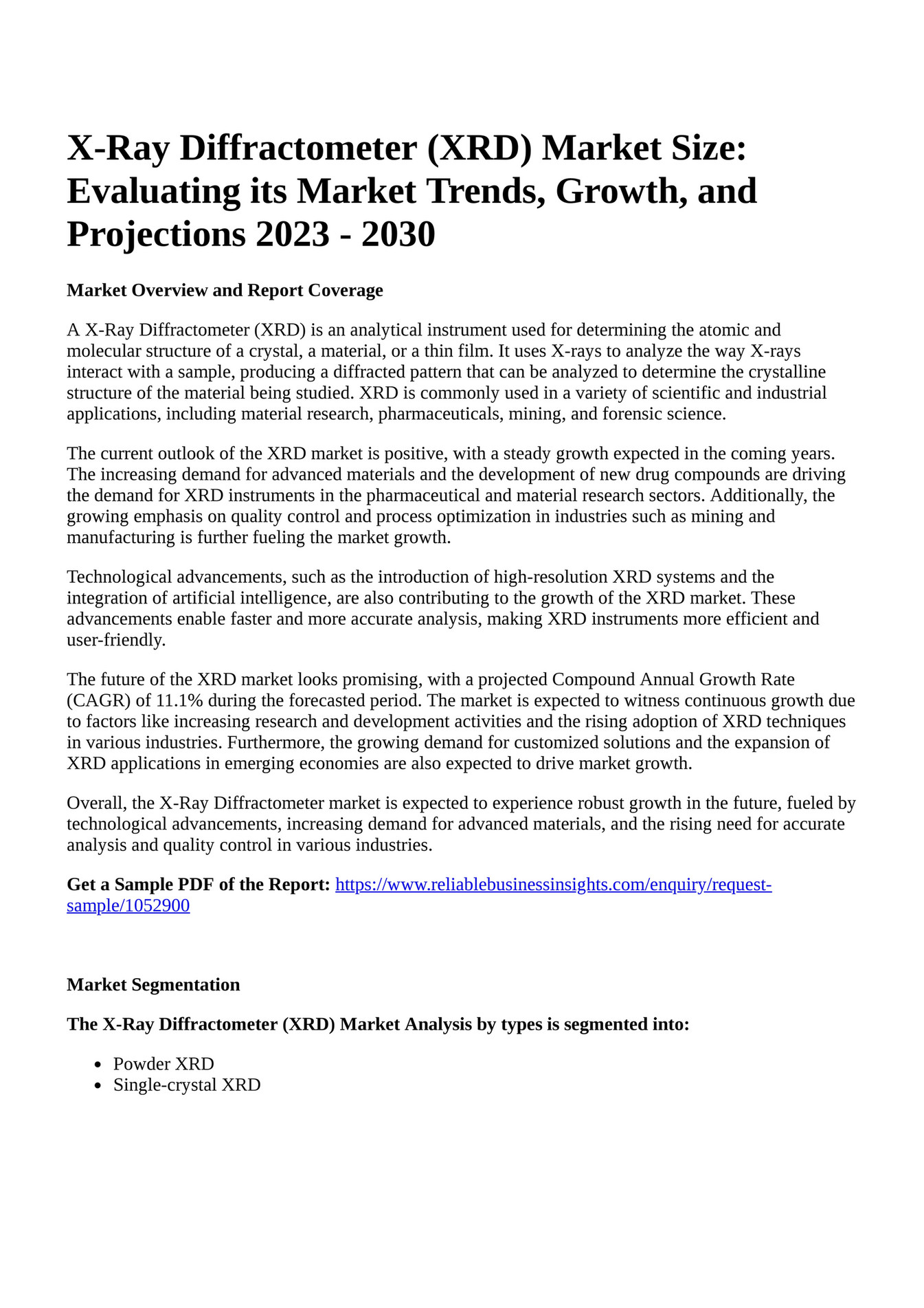 Reportprime - X-Ray Diffractometer (XRD) Market Size: Evaluating its ...