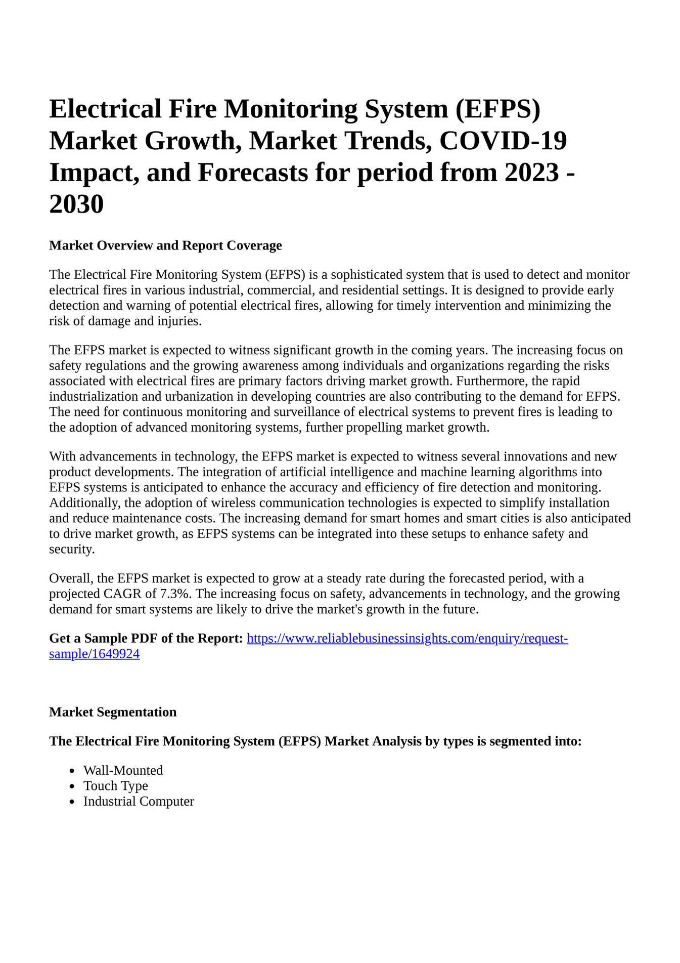Reportprime Electrical Fire Monitoring System (EFPS) Market Growth