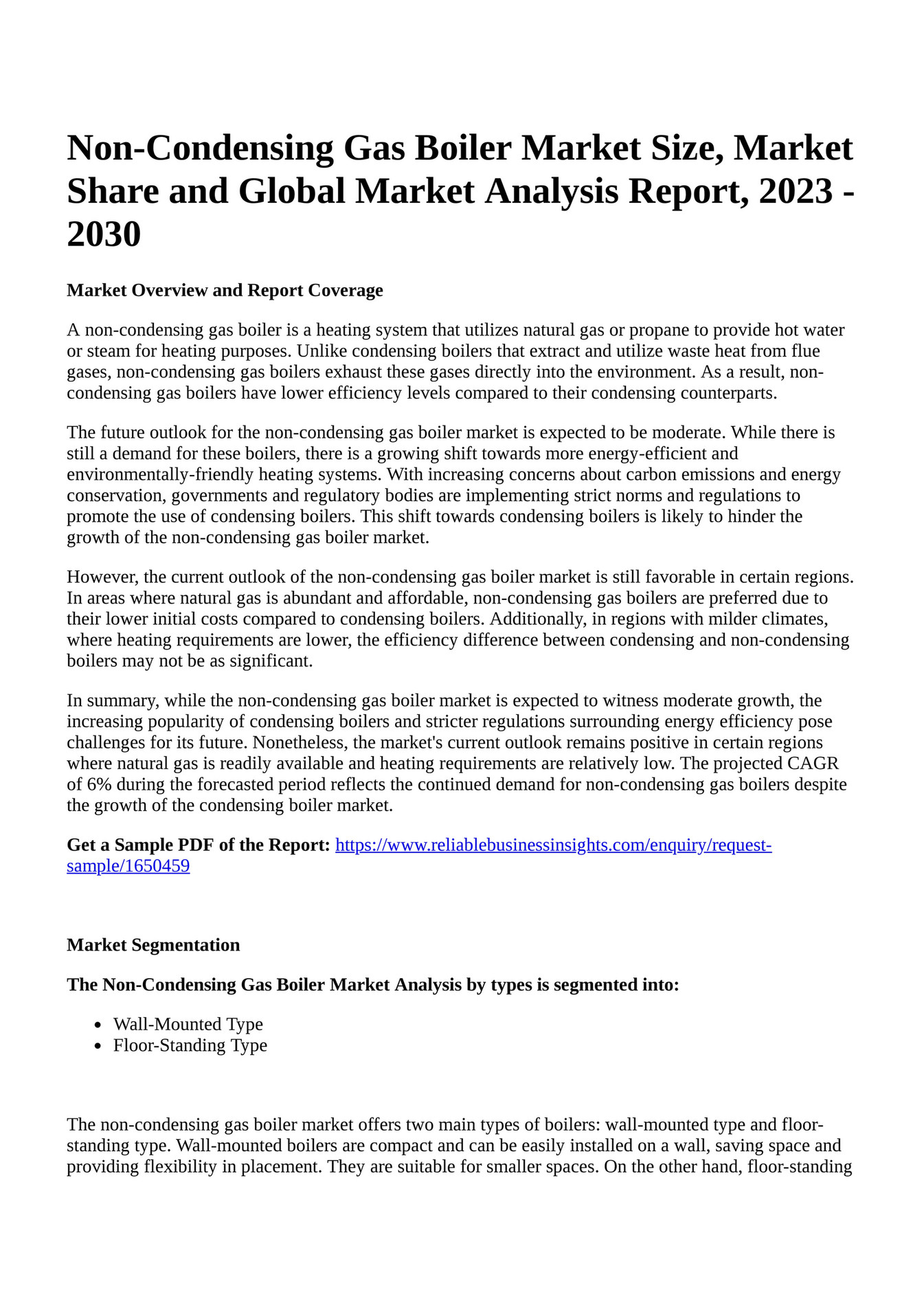 Reportprime NonCondensing Gas Boiler Market Size, Market Share and