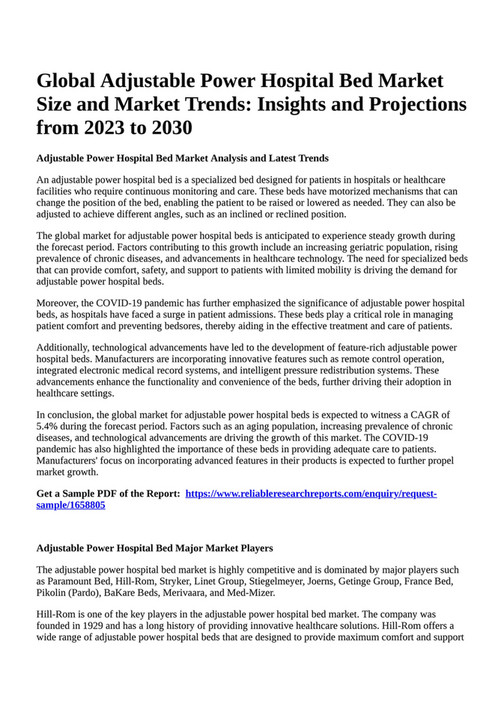 Reportprime Global Adjustable Power Hospital Bed Market Size and