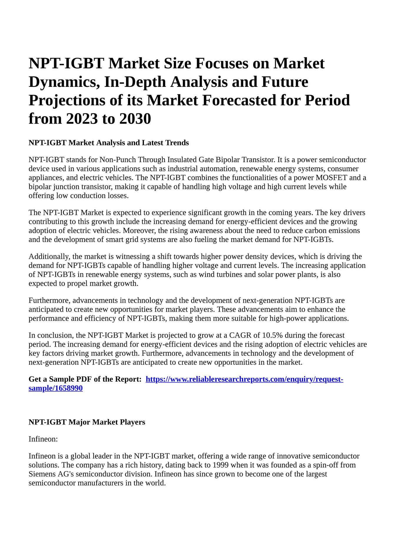 Reportprime Npt Igbt Market Size Focuses On Market Dynamics In Depth