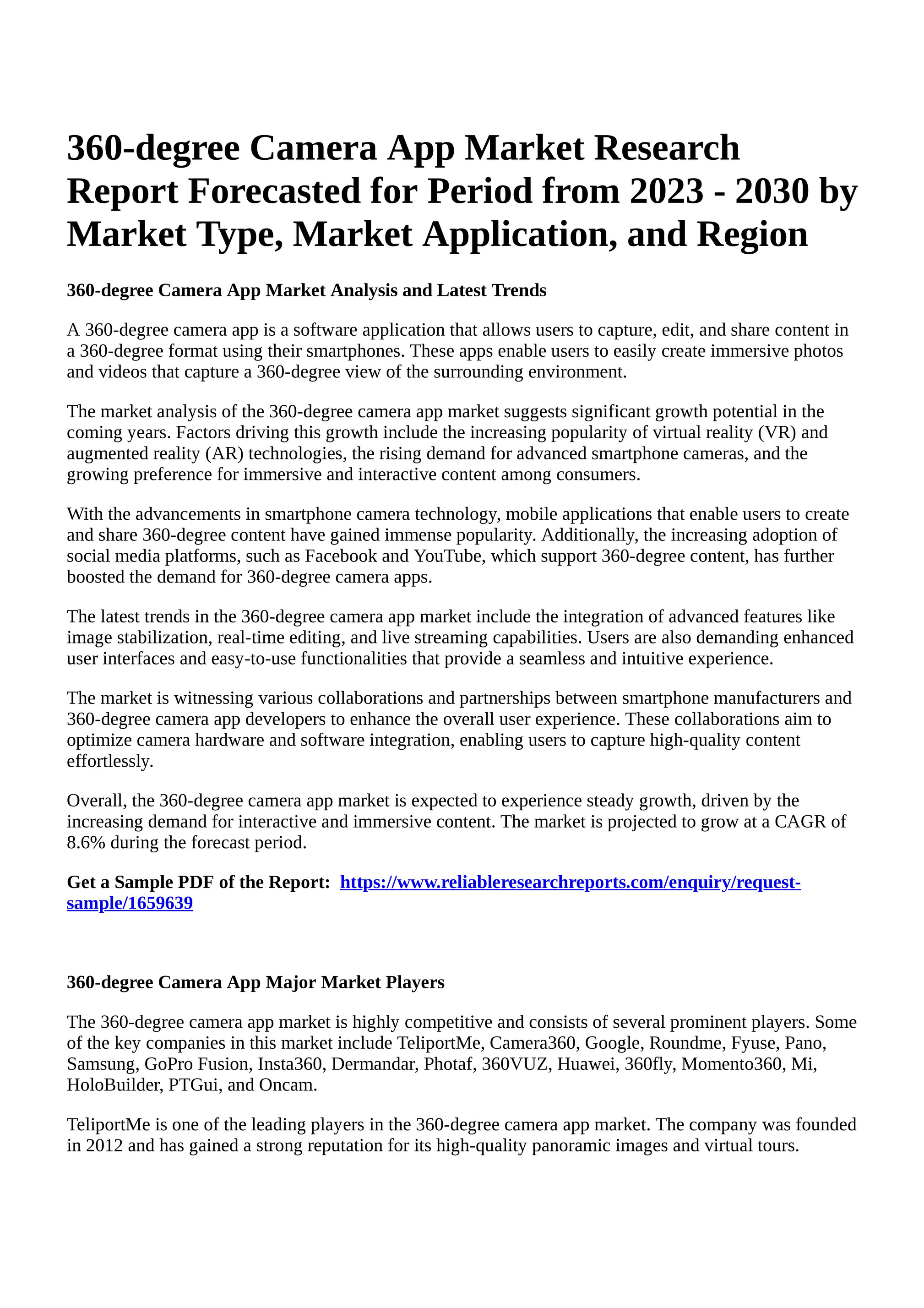 Reportprime - 360-degree Camera App Market Research Report Forecasted for  Period from 2023 - 2030 by Market Type, Market Application, and Region -  Page 2-3