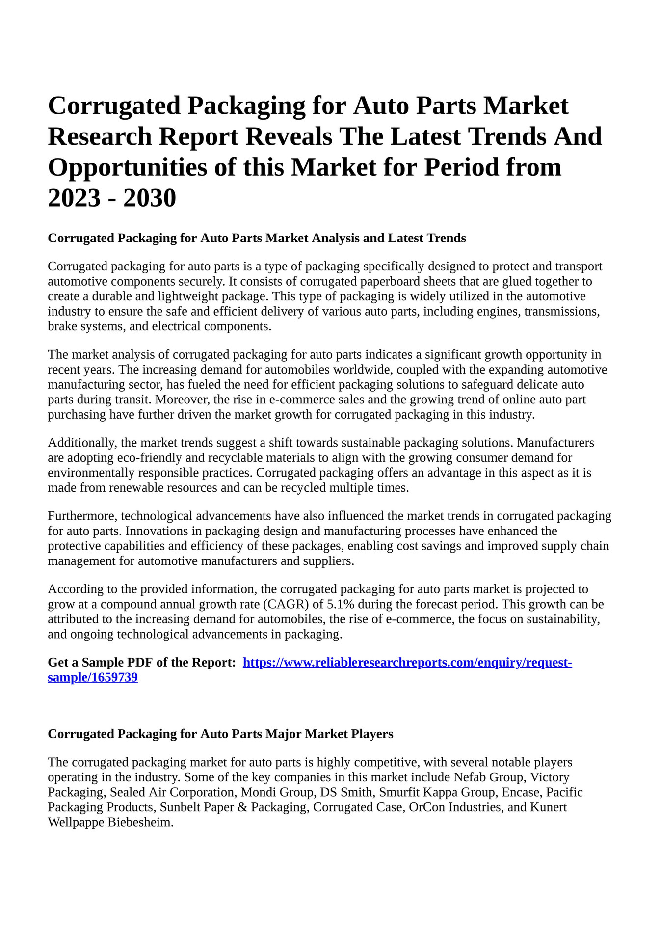 Reportprime Corrugated Packaging for Auto Parts Market Research