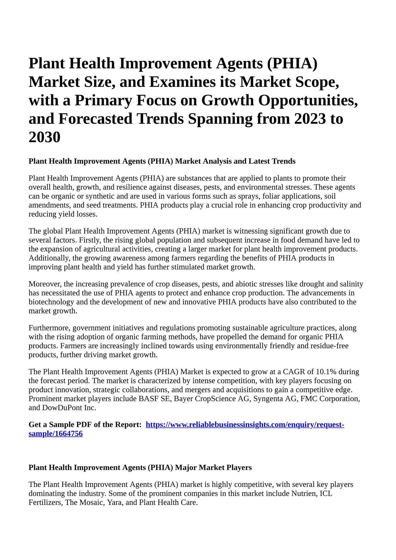 Reportprime Plant Health Improvement Agents (PHIA) Market Size, and